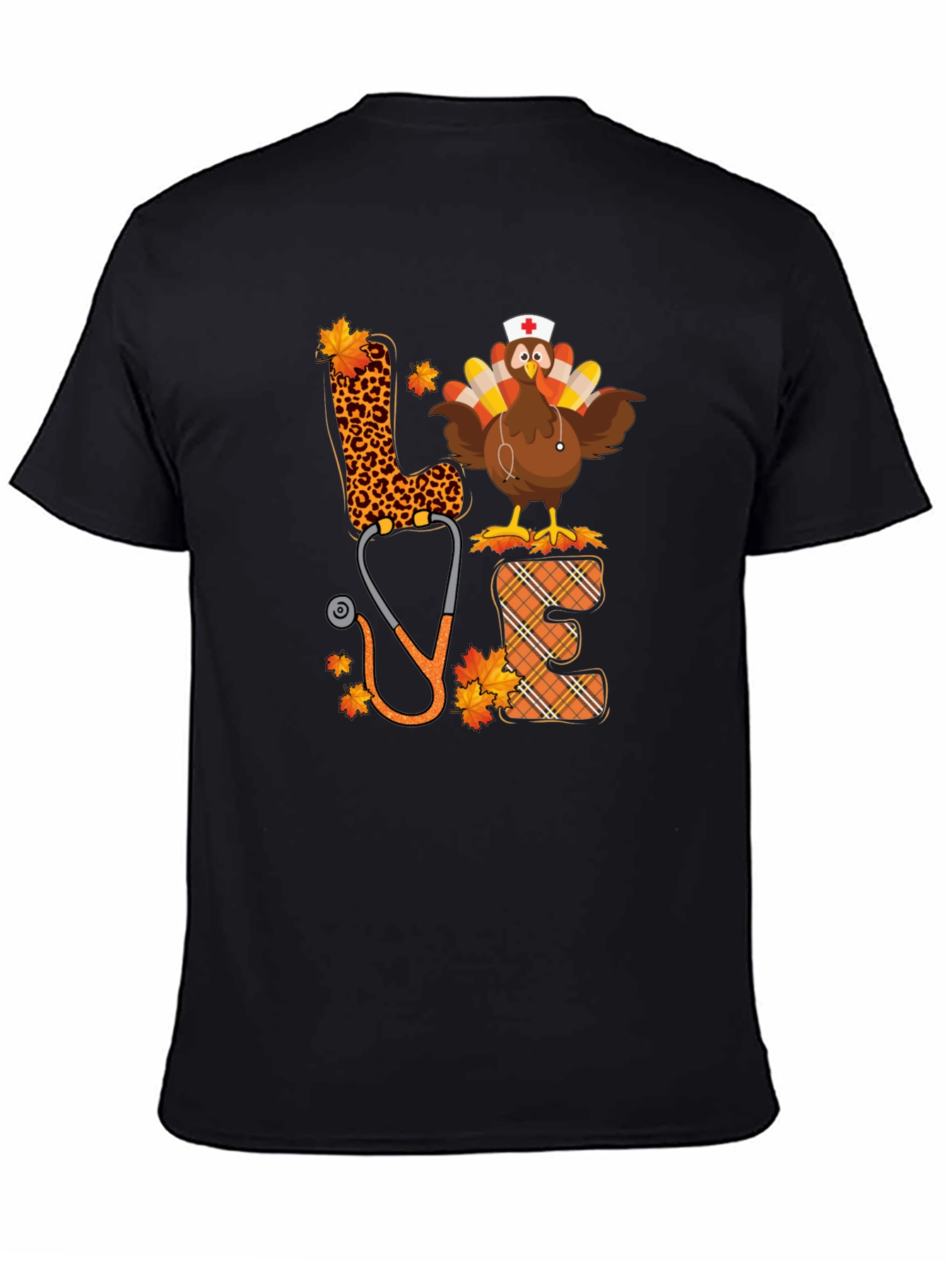 Black Turkey Nurse Love T-Shirt - Fall Thanksgiving Apparel view 4