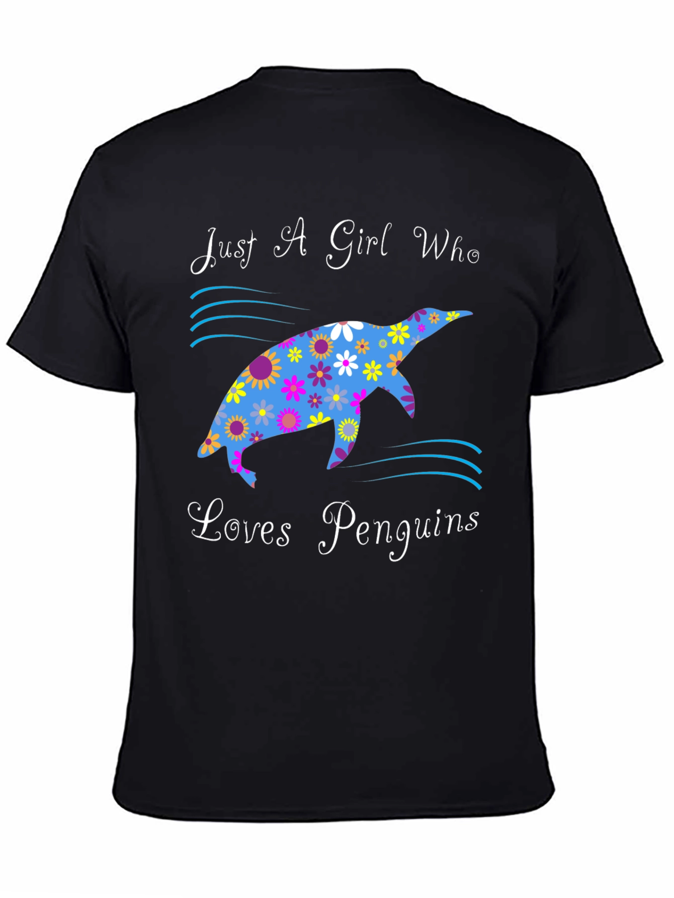 Black Just A Girl Who Loves Penguins Graphic Tee view 4