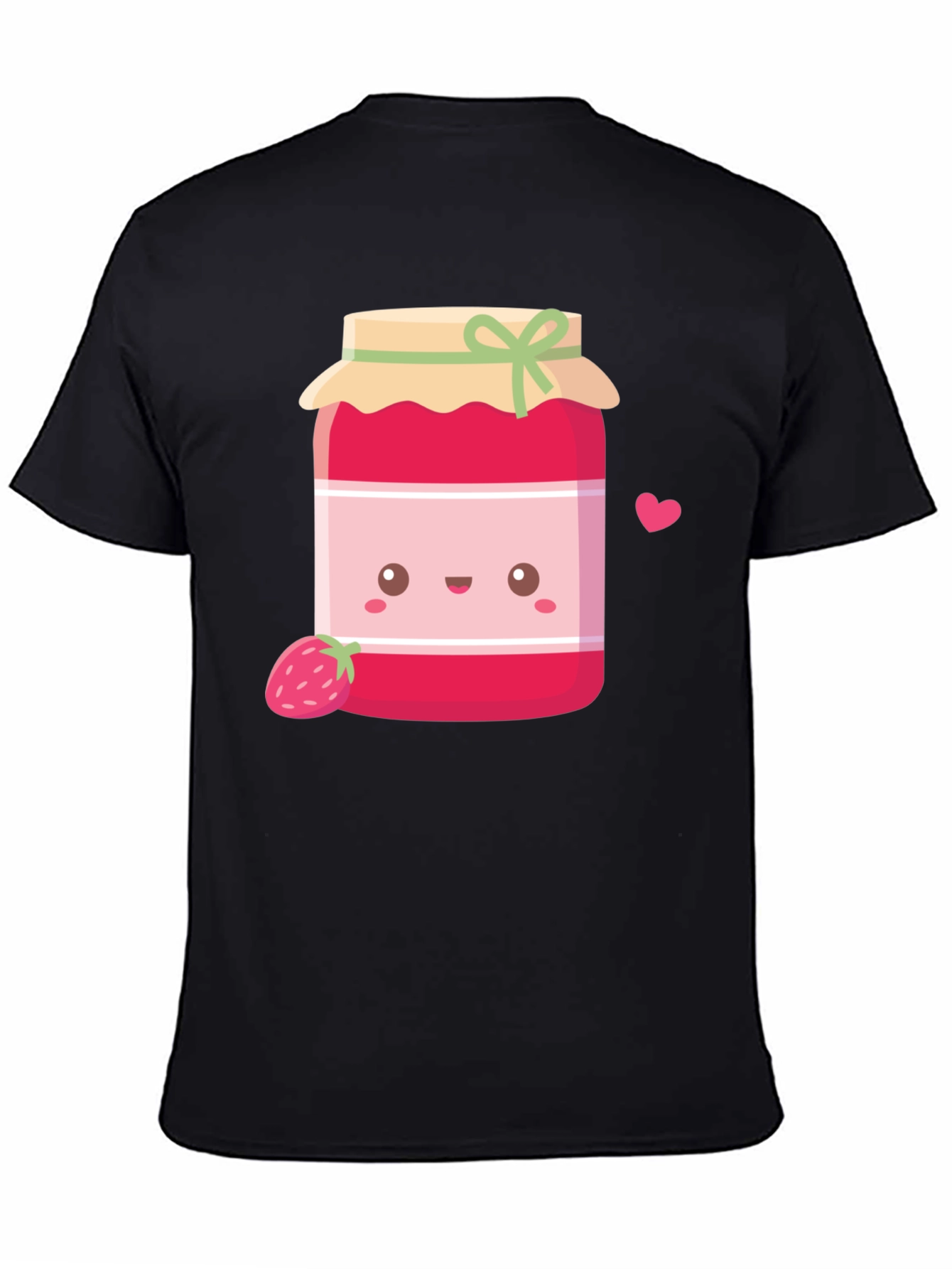 Black Cute Kawaii Strawberry Jam T-Shirt view 4