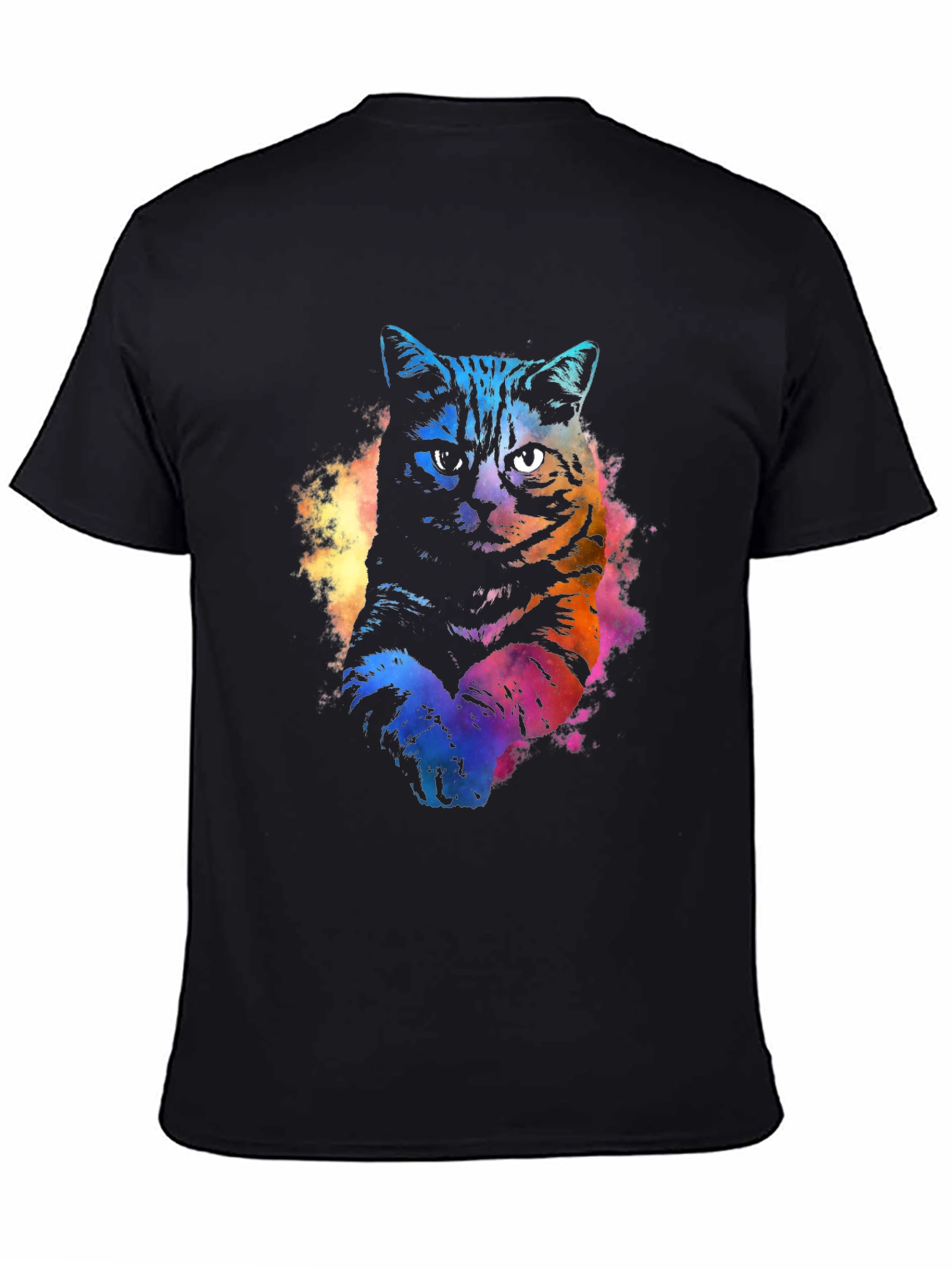 Black Watercolor Cat Graphic Black T-Shirt view 4