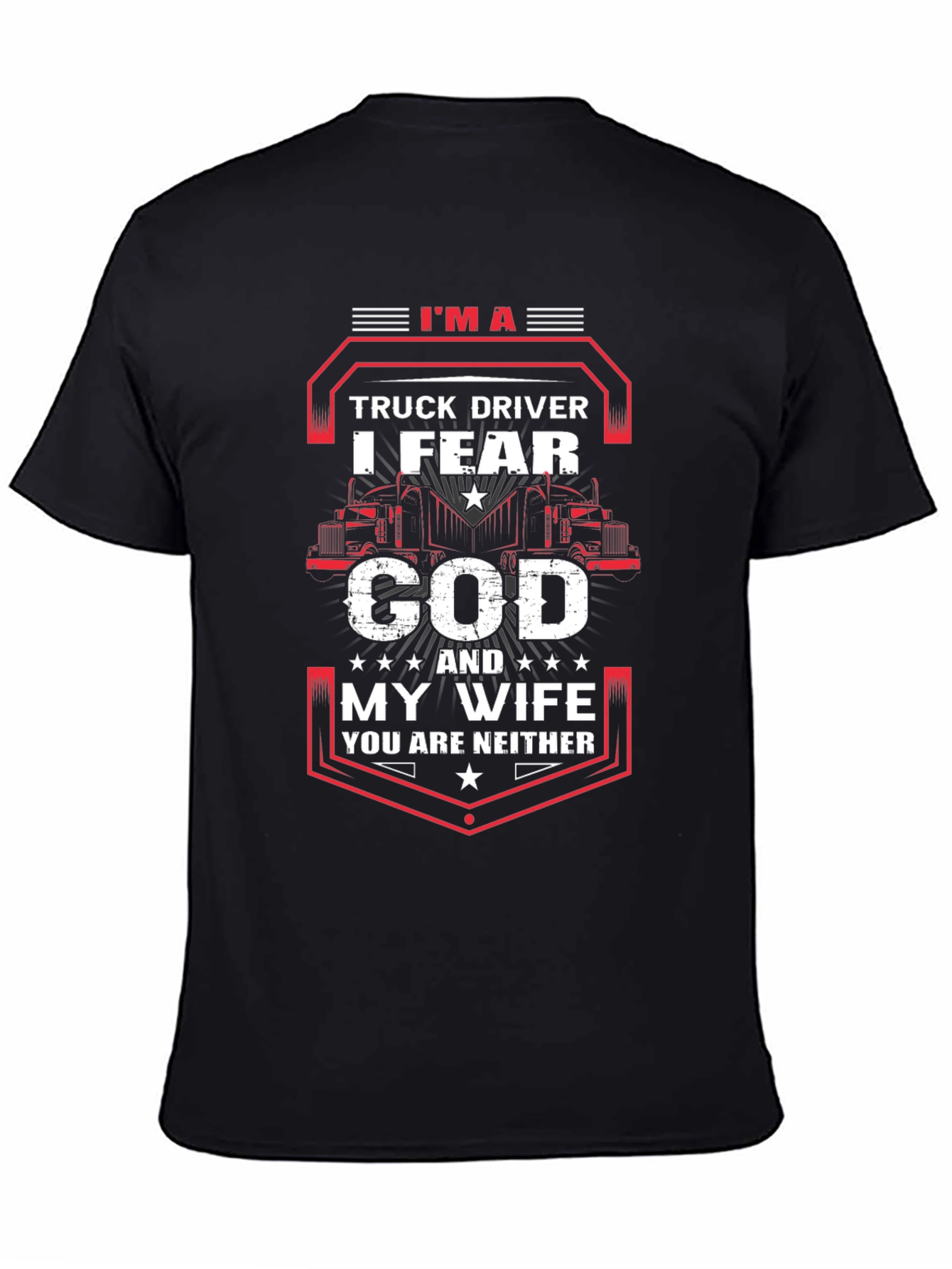 Black Truck Driver God Wife Humor Tee view 4