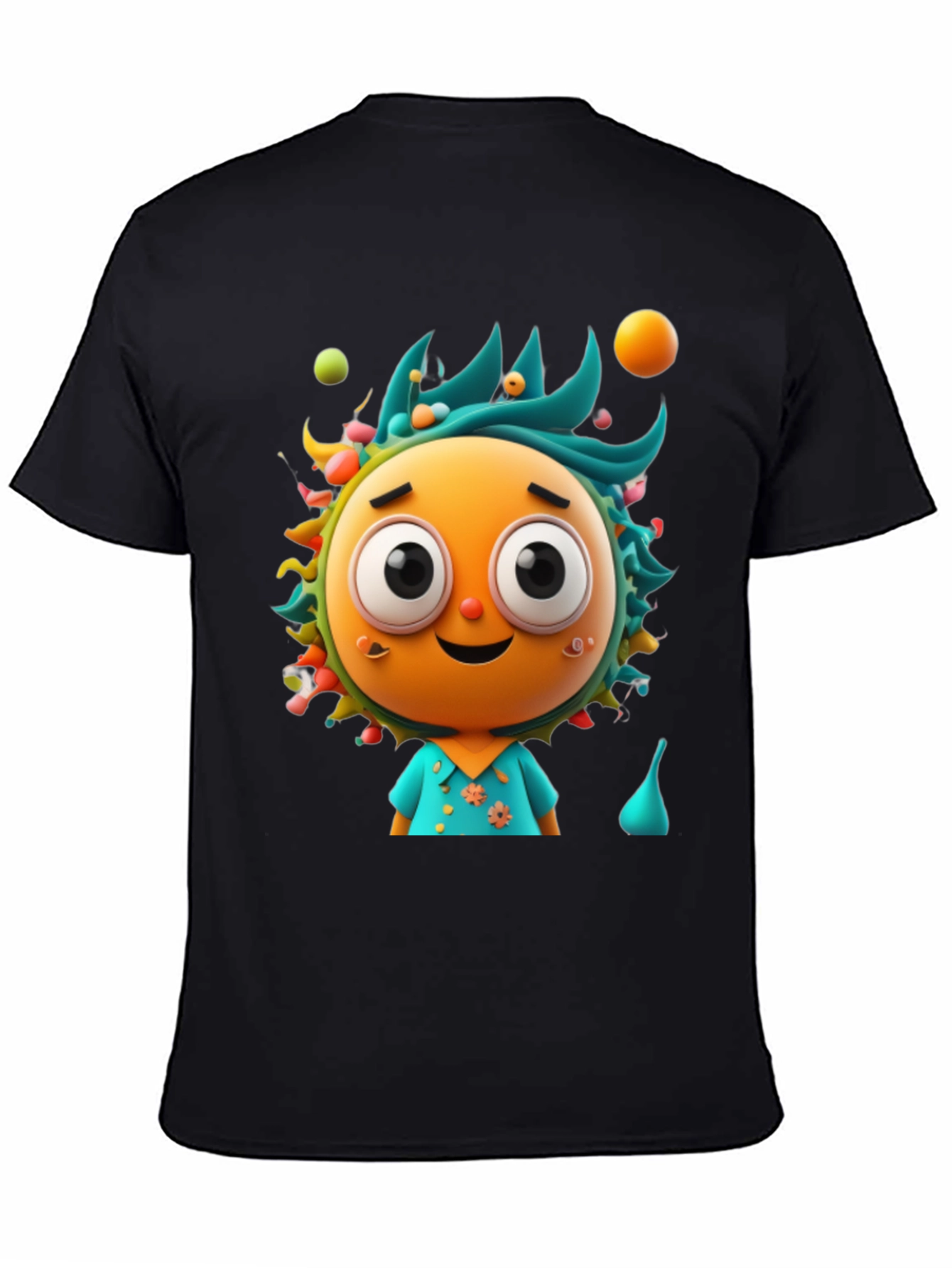 Black Whimsical Cartoon Character Graphic Tee - Black Cotton Blend view 4