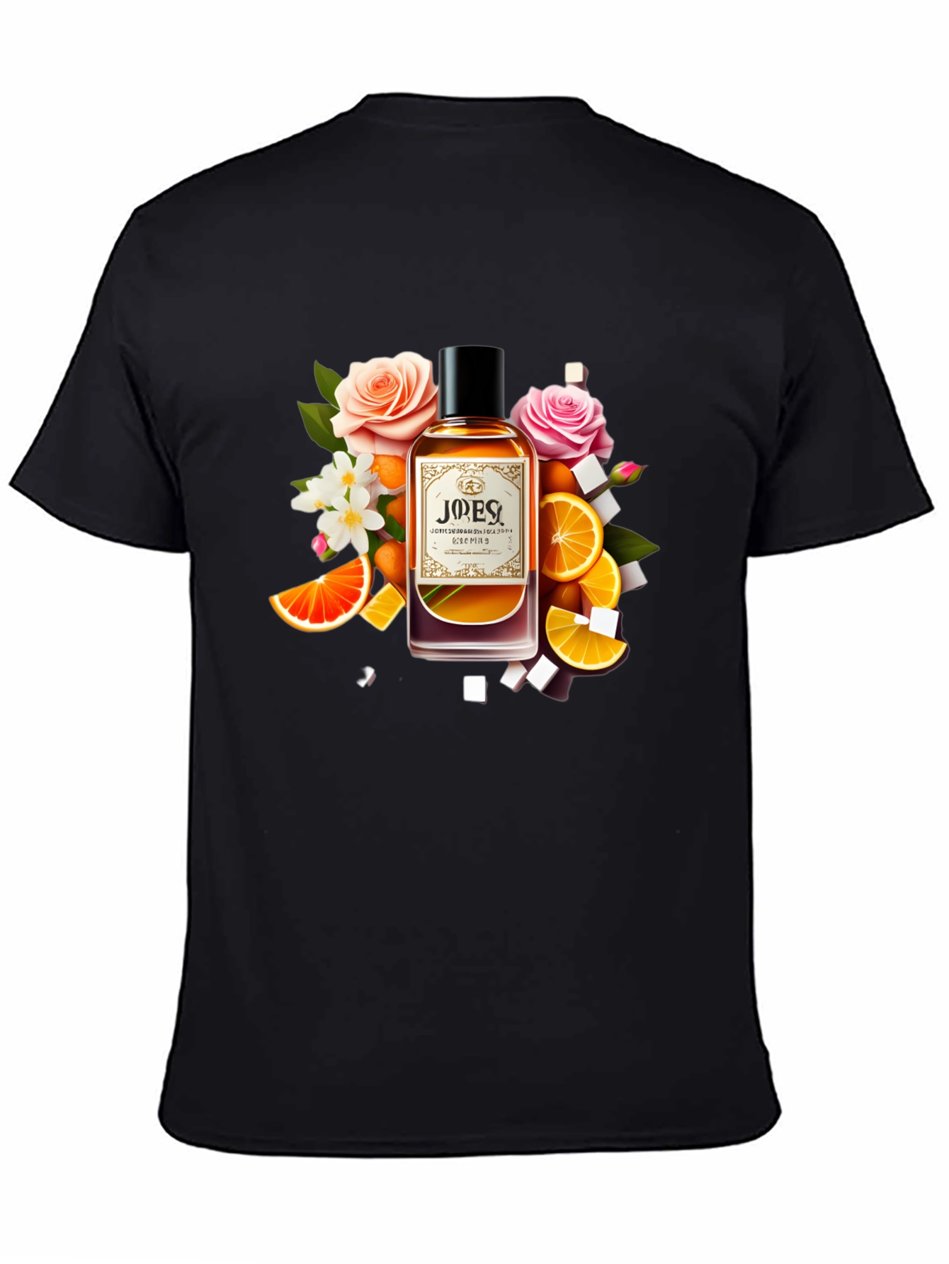Black Floral Citrus Perfume T-Shirt - Unique Design view 4