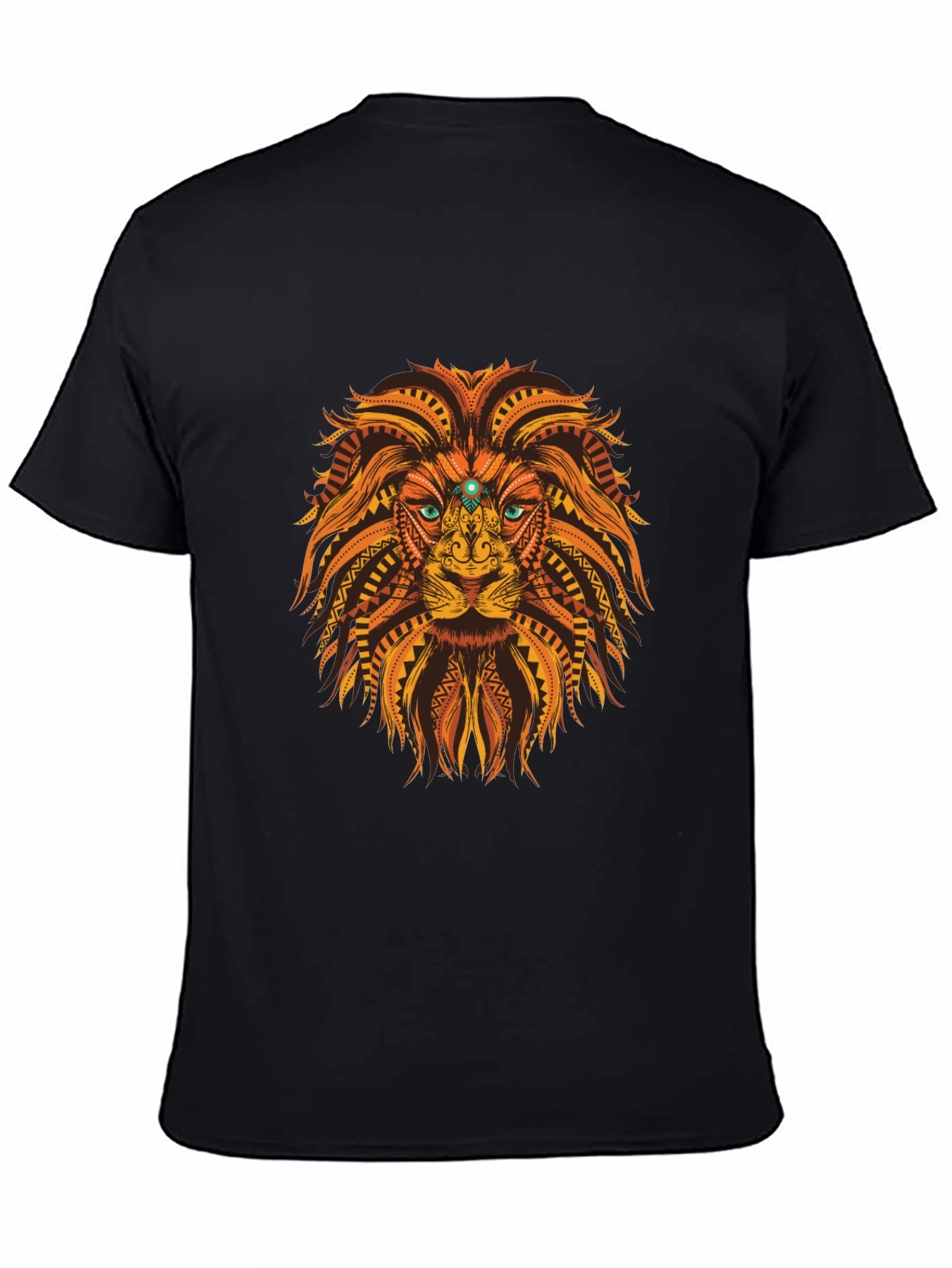 Black Tribal Lion Graphic Tee - Black Cotton T-Shirt view 4