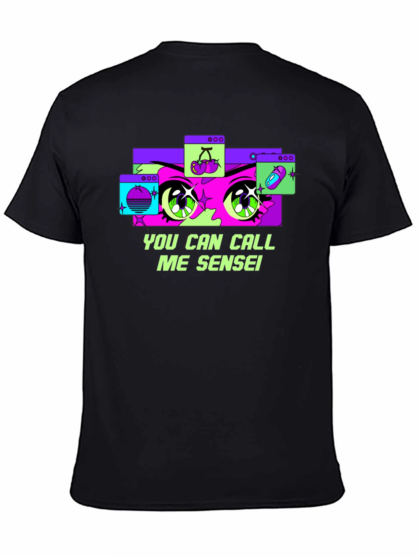 Black Anime Eyes Black T-Shirt - Call Me Sensei view 4