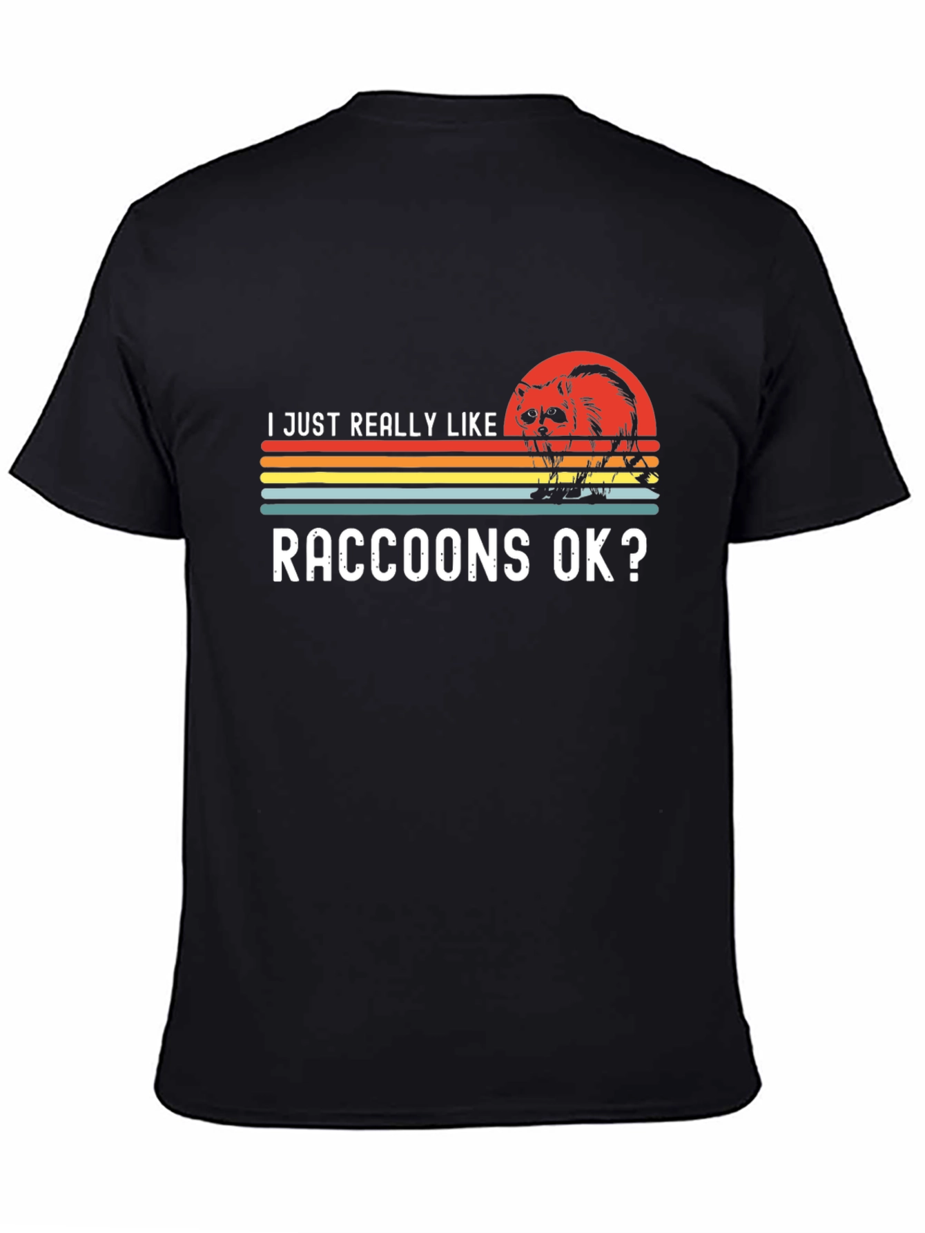 Black Raccoon Lover T-Shirt - Retro Sunset Design view 4