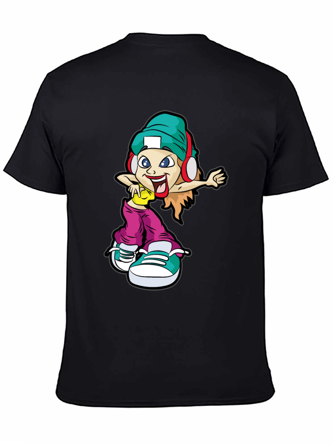 Black Cool Cartoon Girl Black T-Shirt view 4