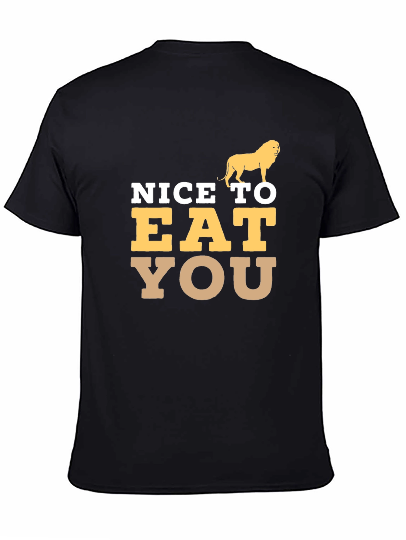 Black Funny Lion Graphic Tee - Nice To Eat You Humor T-Shirt view 4