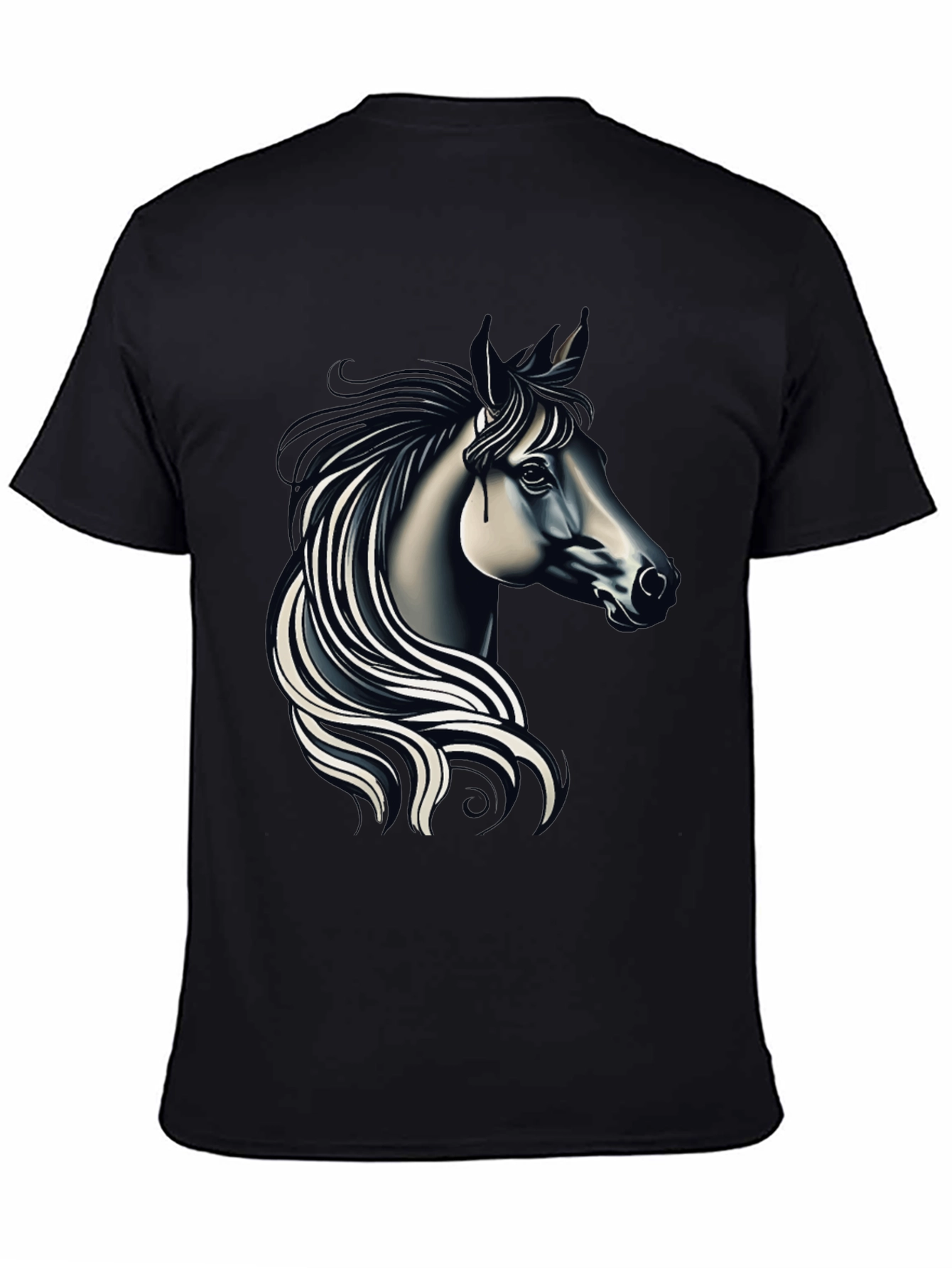 Black Black T-shirt with Elegant Horse Design view 4