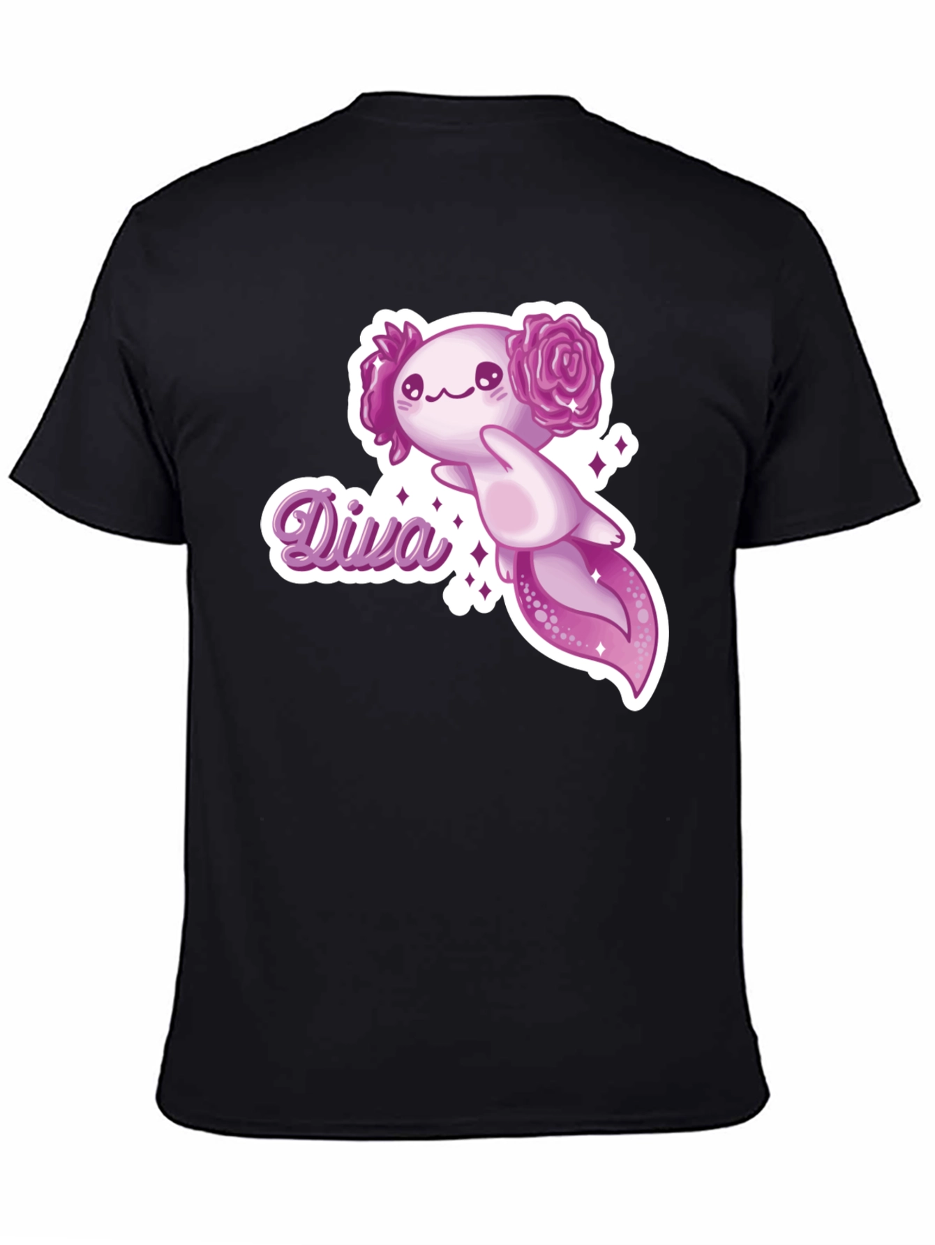 Black Diva Axolotl T-Shirt - Black Cotton Tee view 4