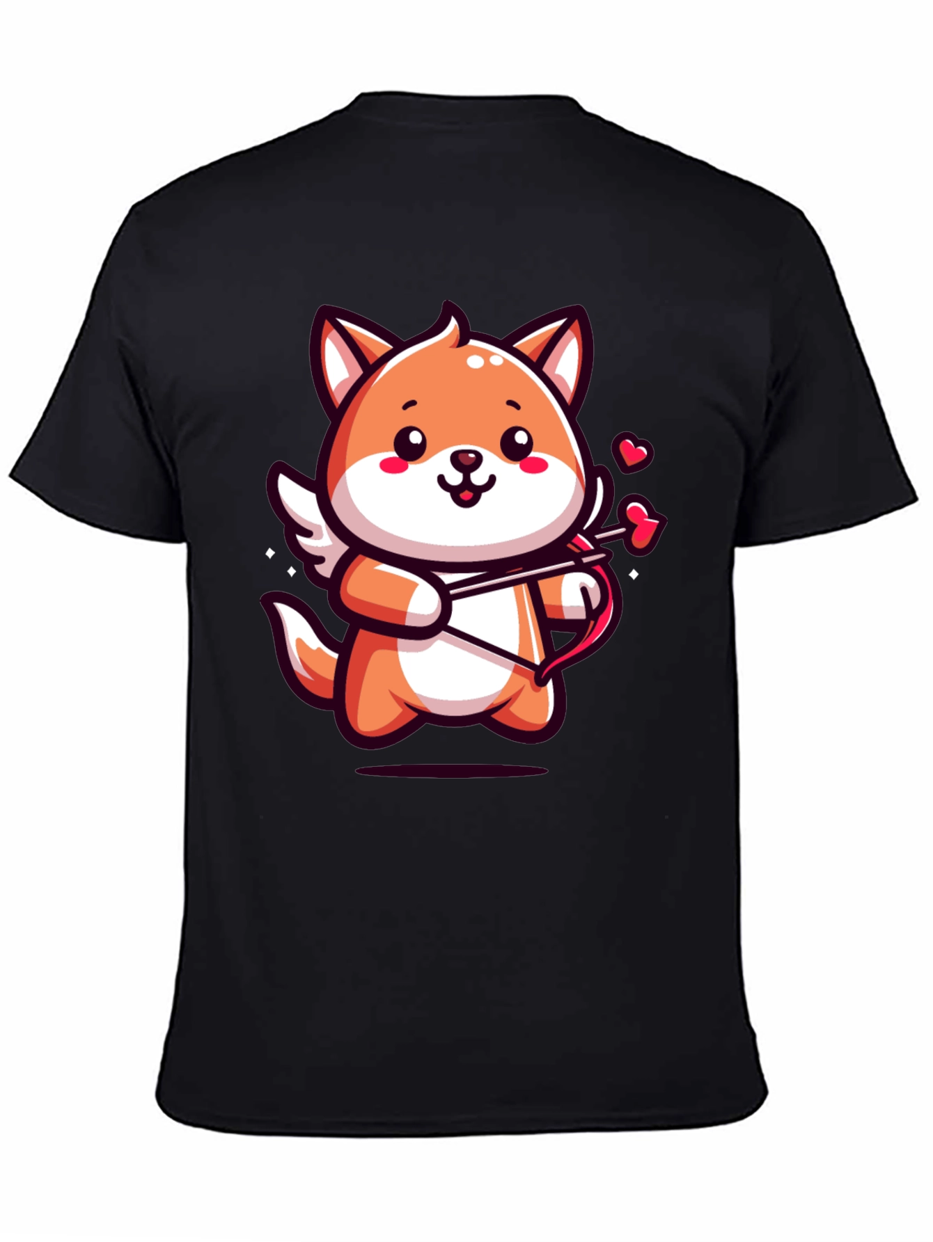Black Cute Cupid Fox Graphic Tee - Valentine's Day Shirt view 4