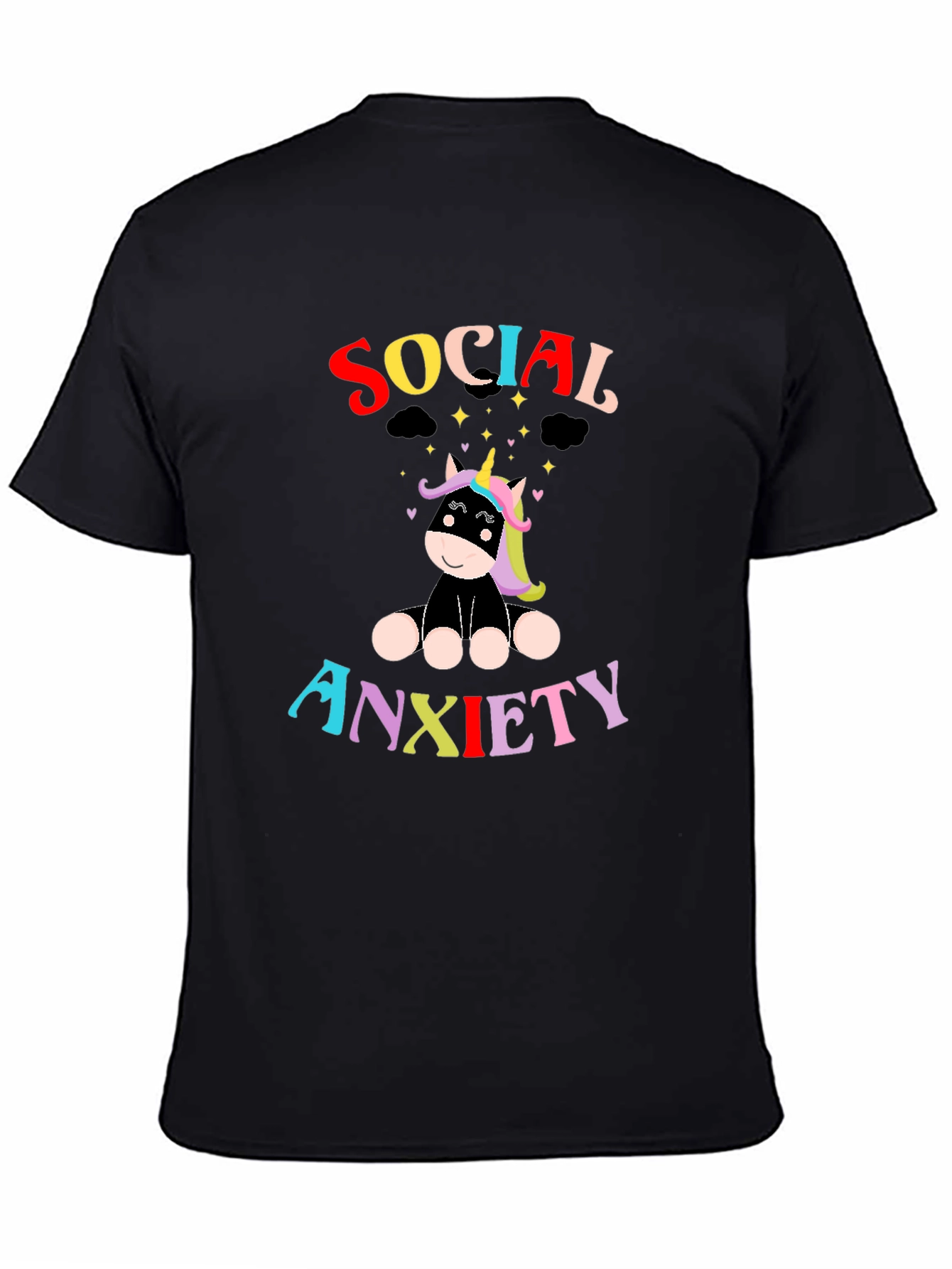 Black Social Anxiety Unicorn Graphic T-Shirt view 4