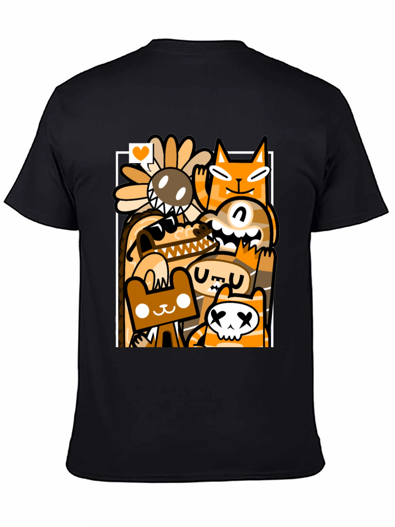 Black Cartoon Doodle Character Graphic Black T-Shirt view 4