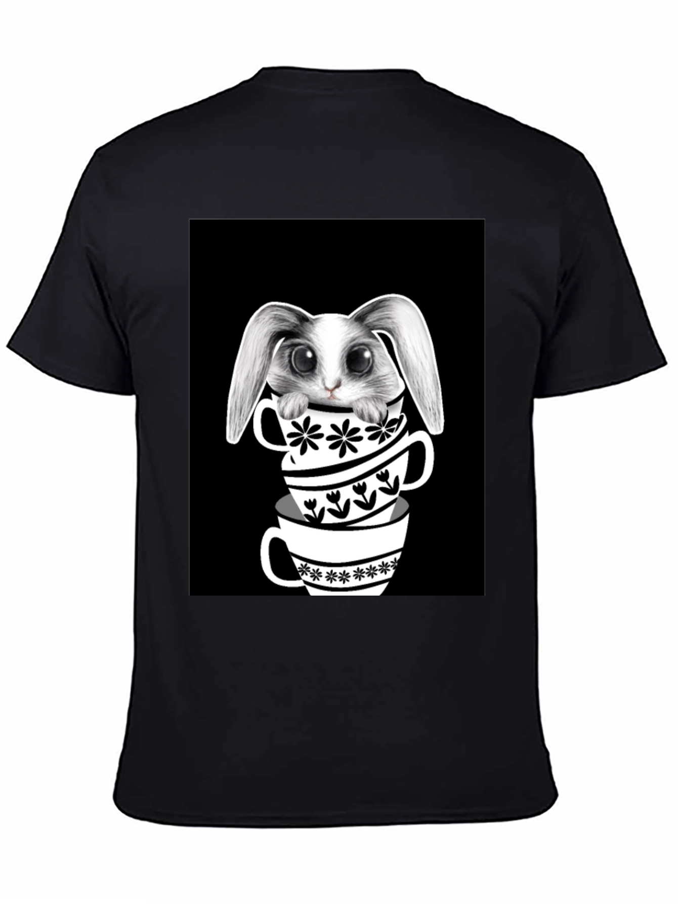 Black Rabbit in Teacups Graphic T-Shirt view 4