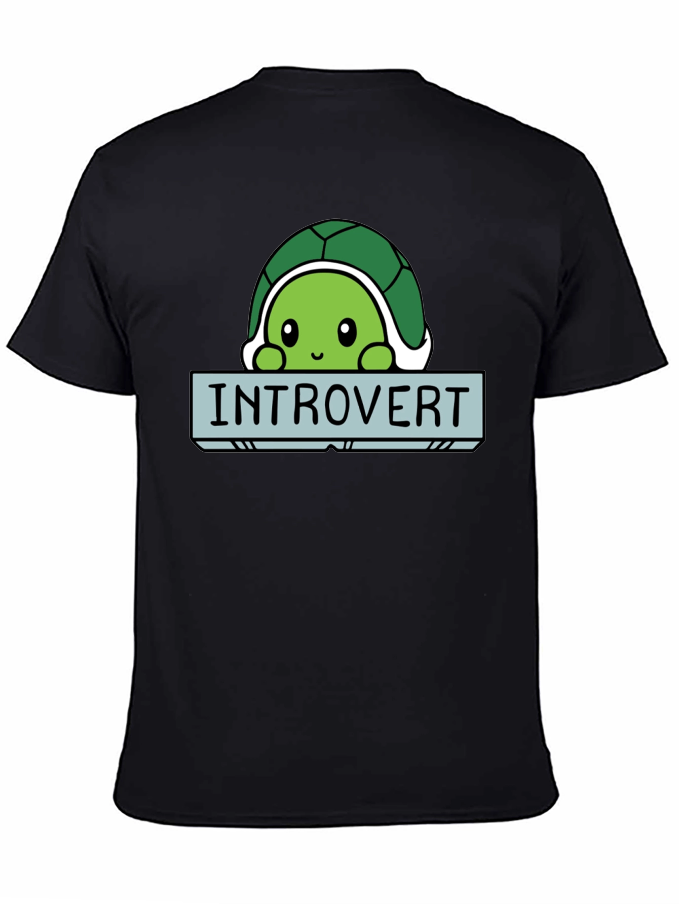 Black Introvert Turtle Graphic Tee - Soft Black Cotton T-Shirt view 4