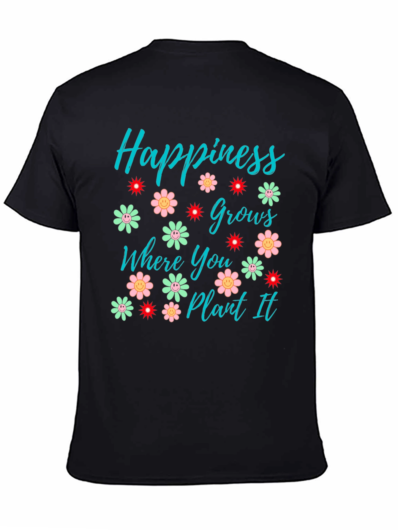Black Happiness Grows T-Shirt - Floral Graphic Tee view 4
