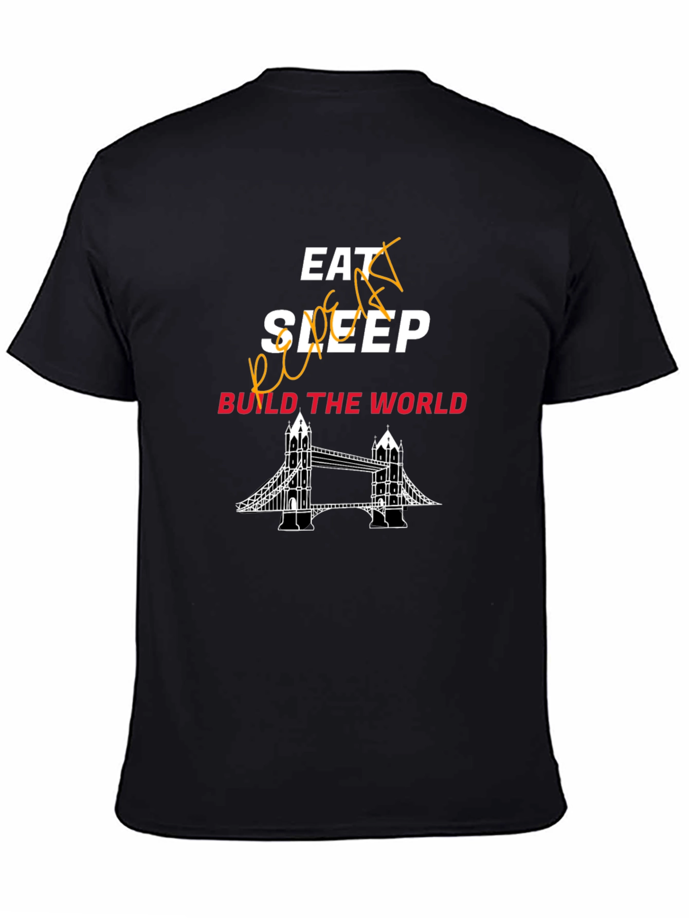 Black Eat Sleep Code Build the World Black Graphic Tee view 4