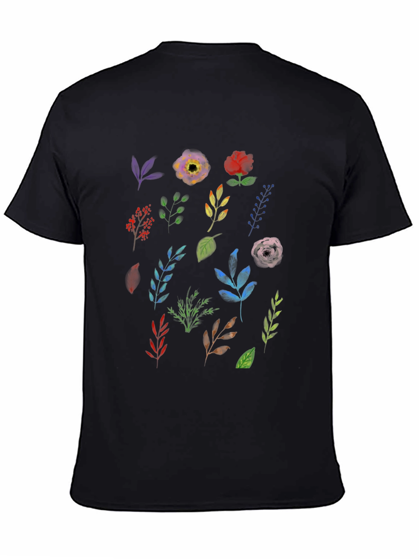 Floral Botanical Print Black T-Shirt - 4