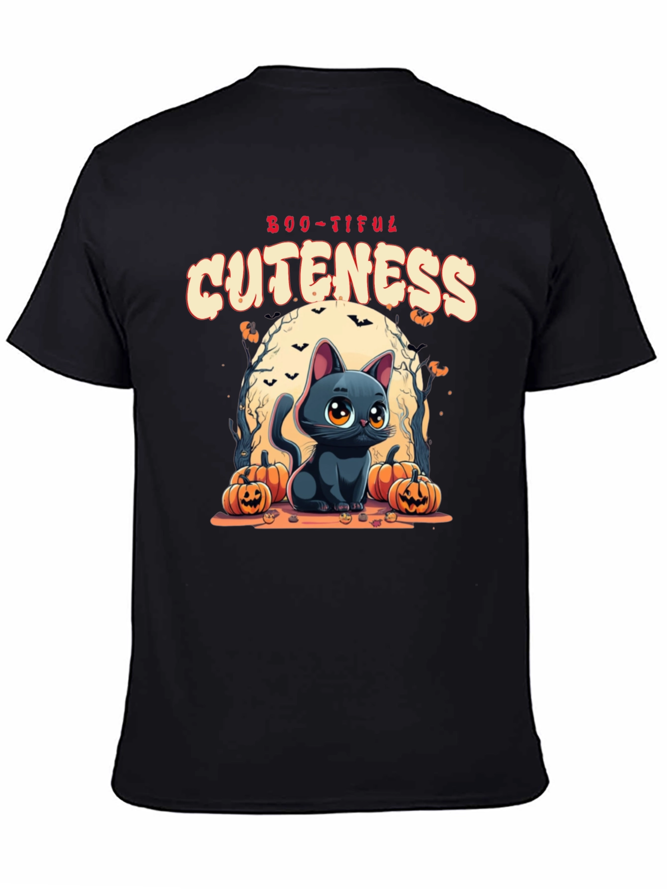 Black Boo-Tiful Cuteness Black Cat Halloween T-Shirt view 4