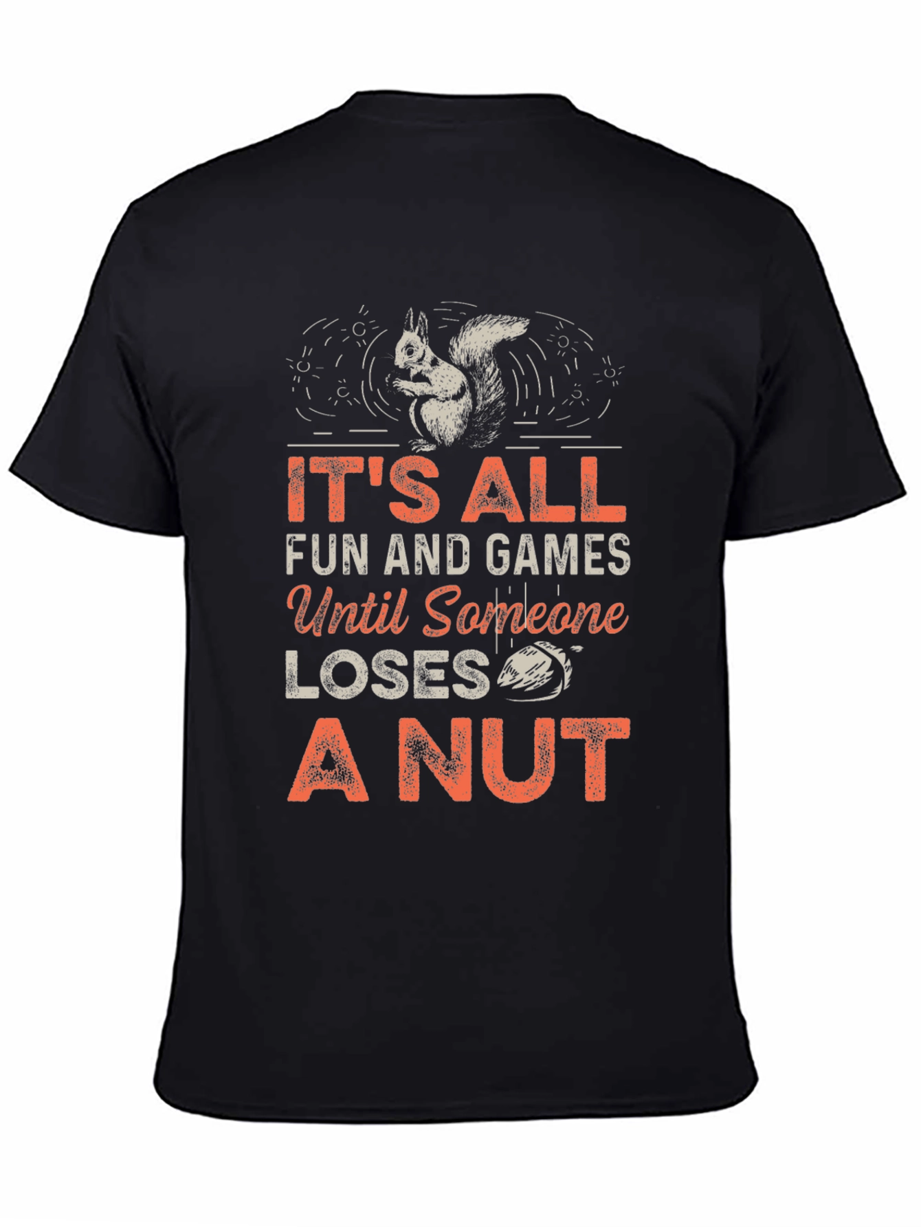 Black Squirrel 'Loses a Nut' Graphic Tee - Black Unisex T-Shirt view 4