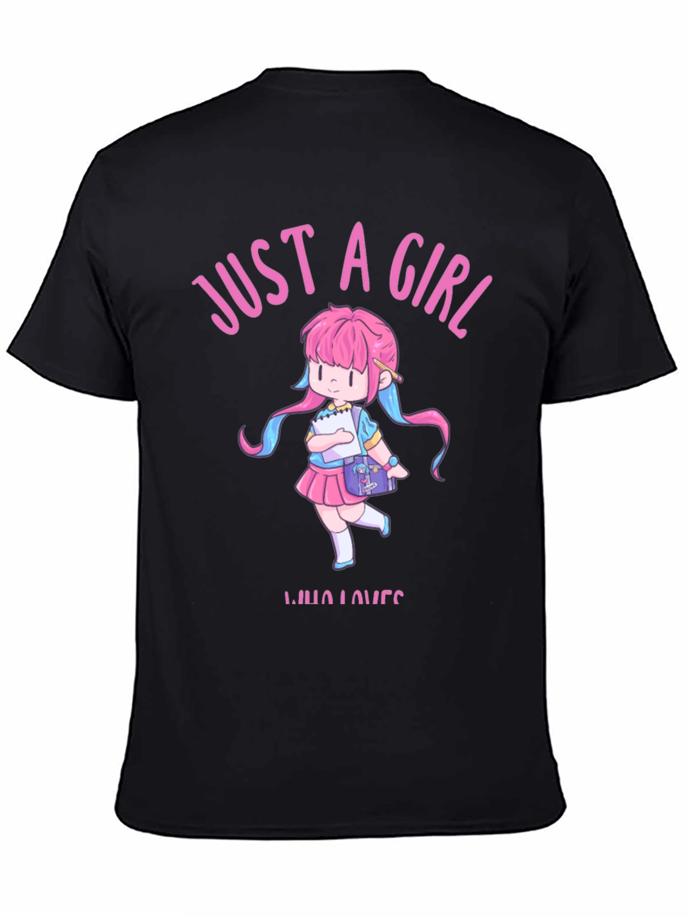Black Just a Girl Who Loves Anime Black T-Shirt view 4
