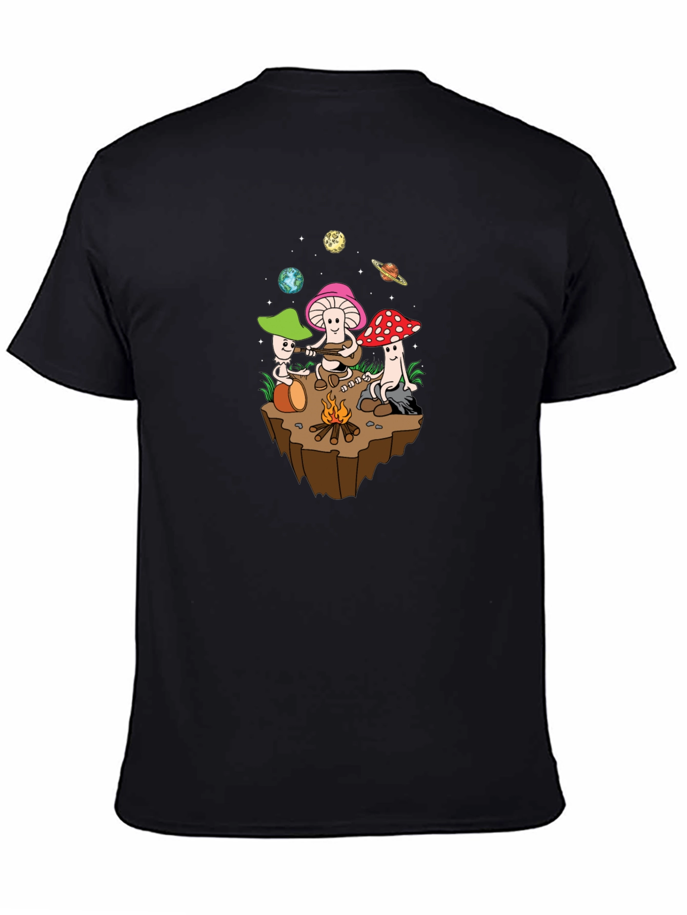 Black Funky Mushroom Campfire Graphic Tee view 4