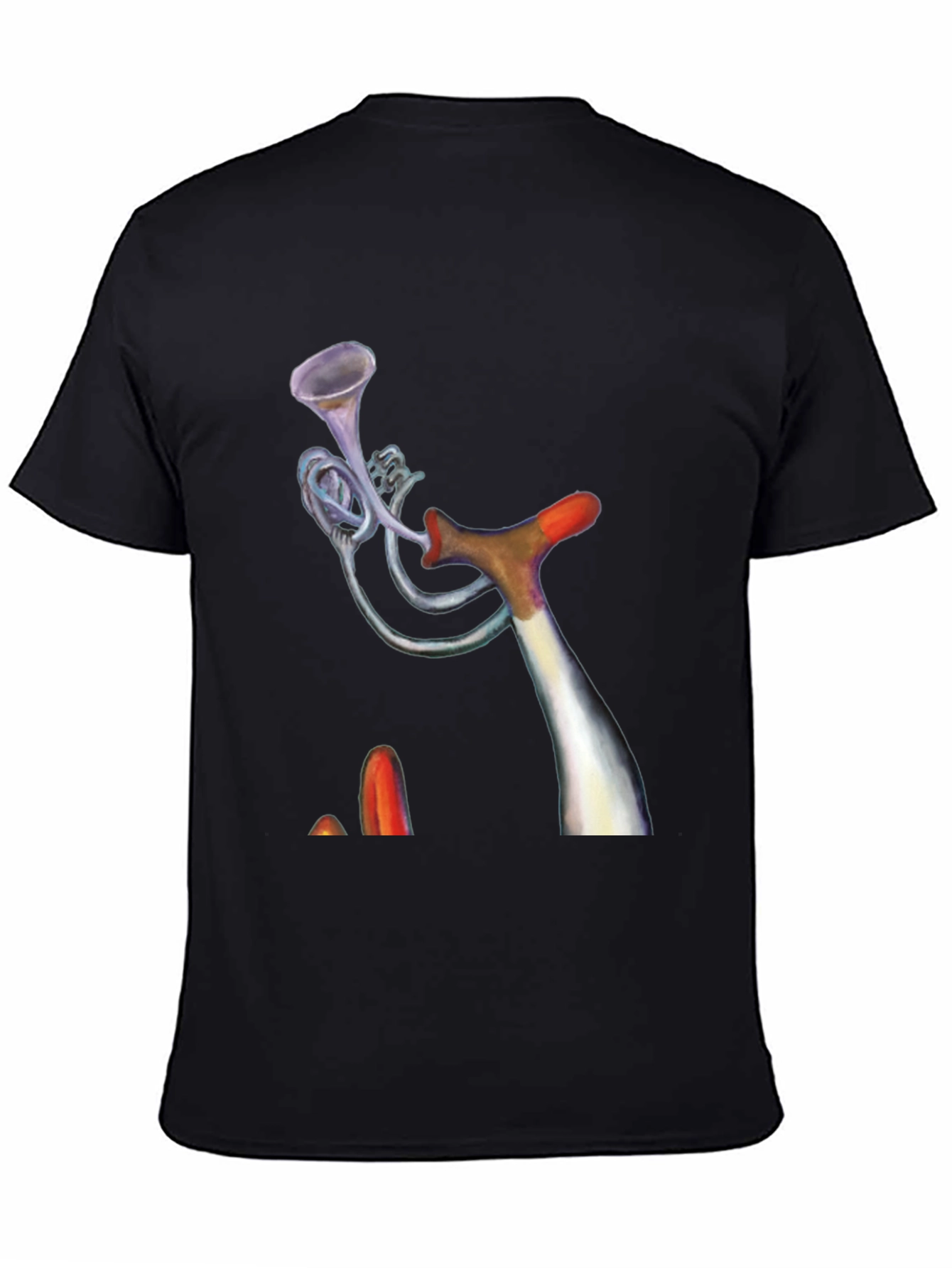 Black Unique Trumpet Design Black Tee view 4