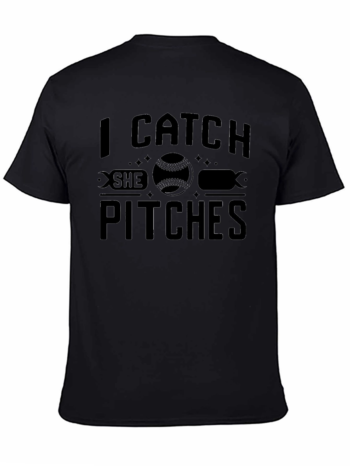 Black I Catch She Pitches Baseball T-Shirt view 4