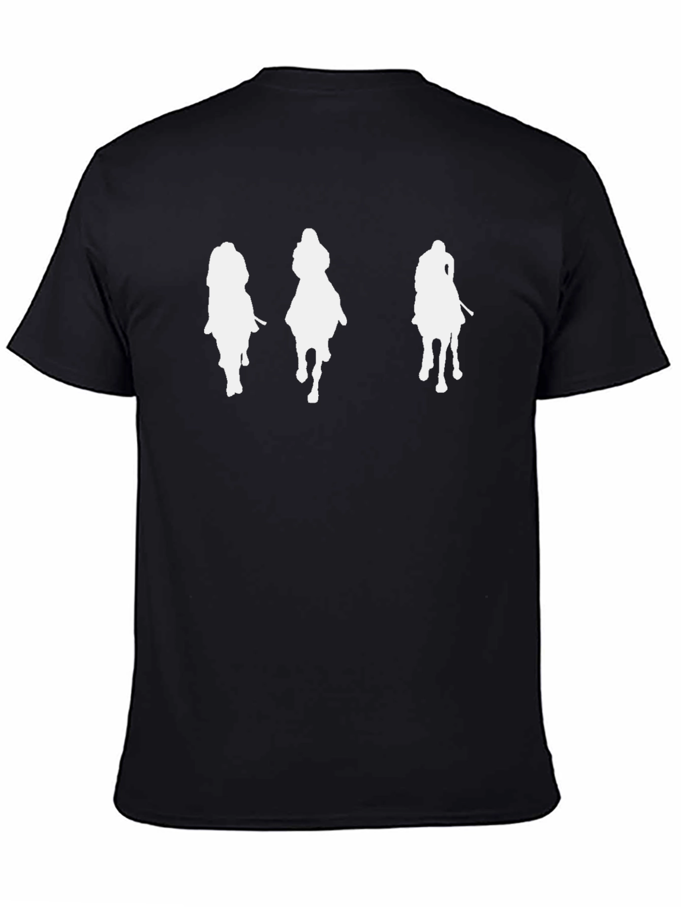 Black Men's Black T-Shirt with Horse Riders Graphic view 4