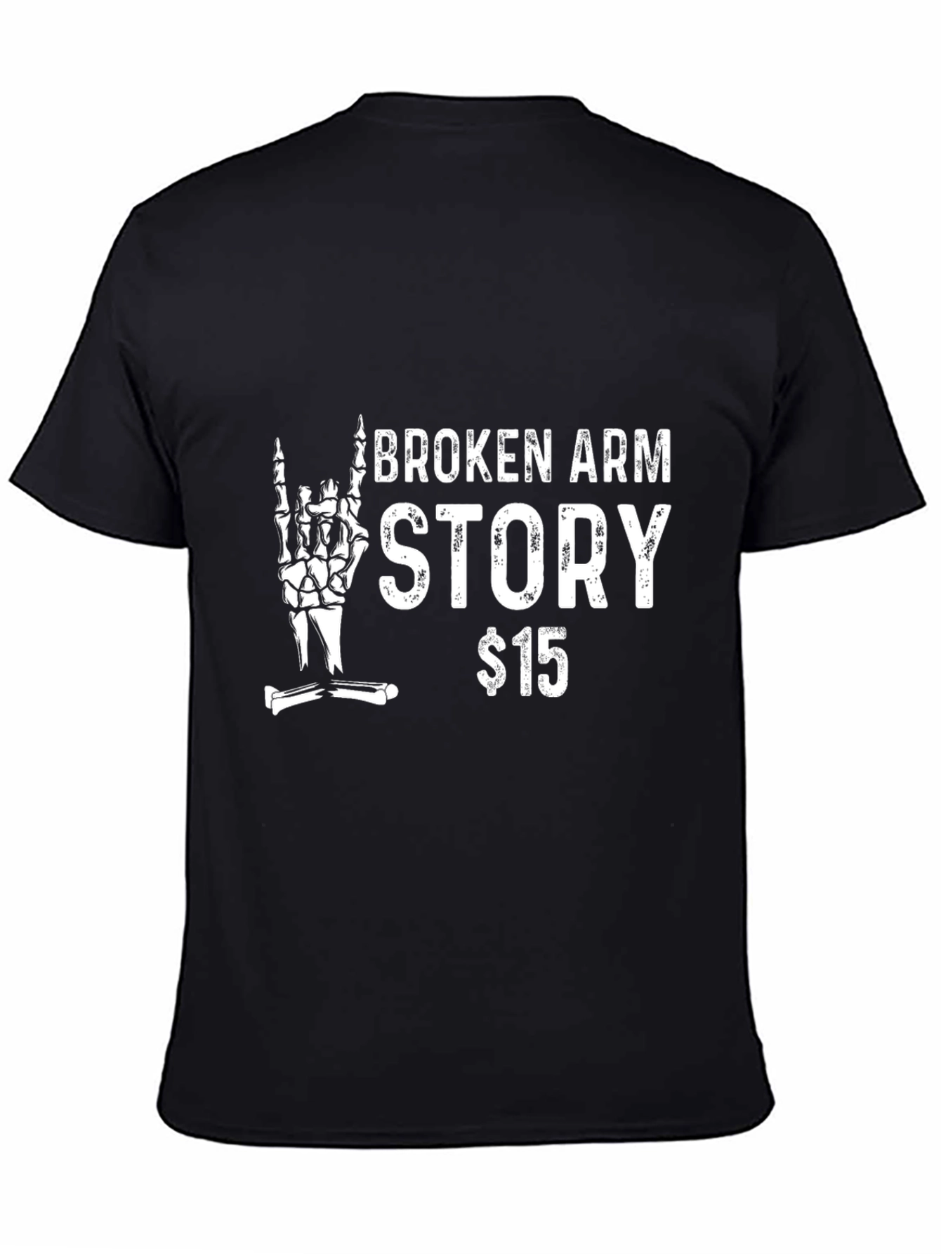 Black Broken Arm Story T-Shirt - Rock On Skeleton Tee view 4