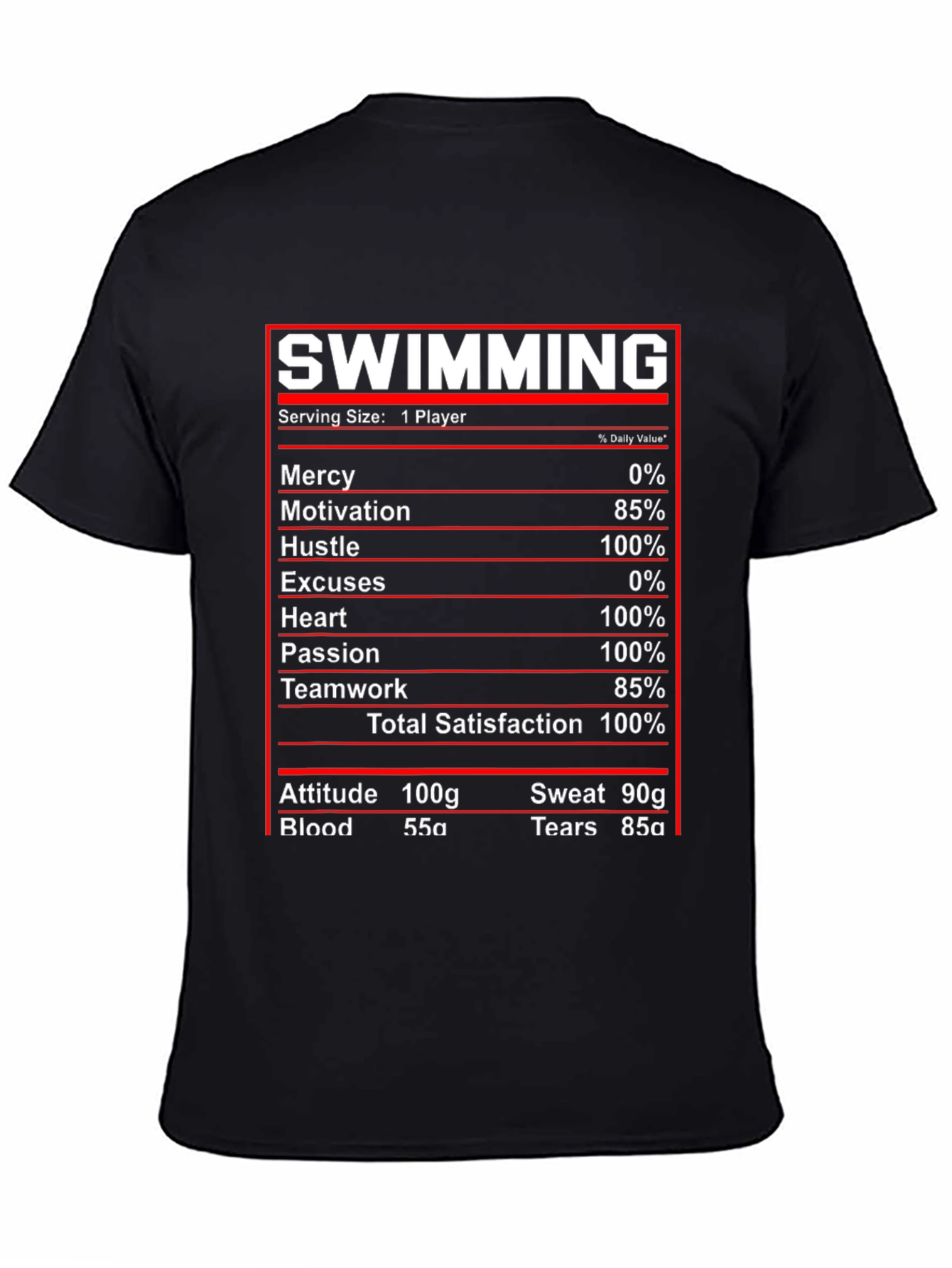 Black Swimming Nutrition Facts T-Shirt view 4