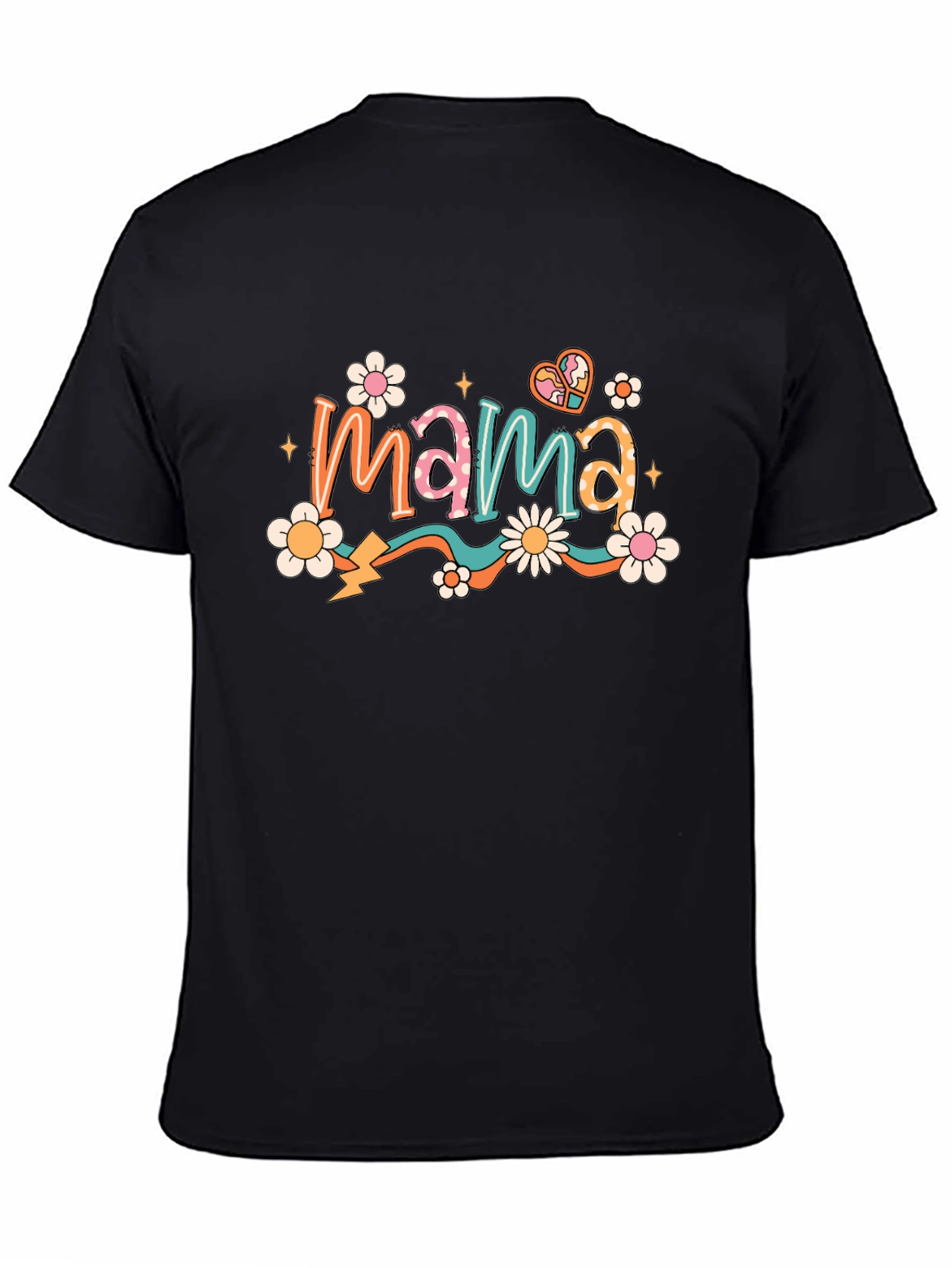 Black Retro Mama T-Shirt - Black, Floral Graphic view 4