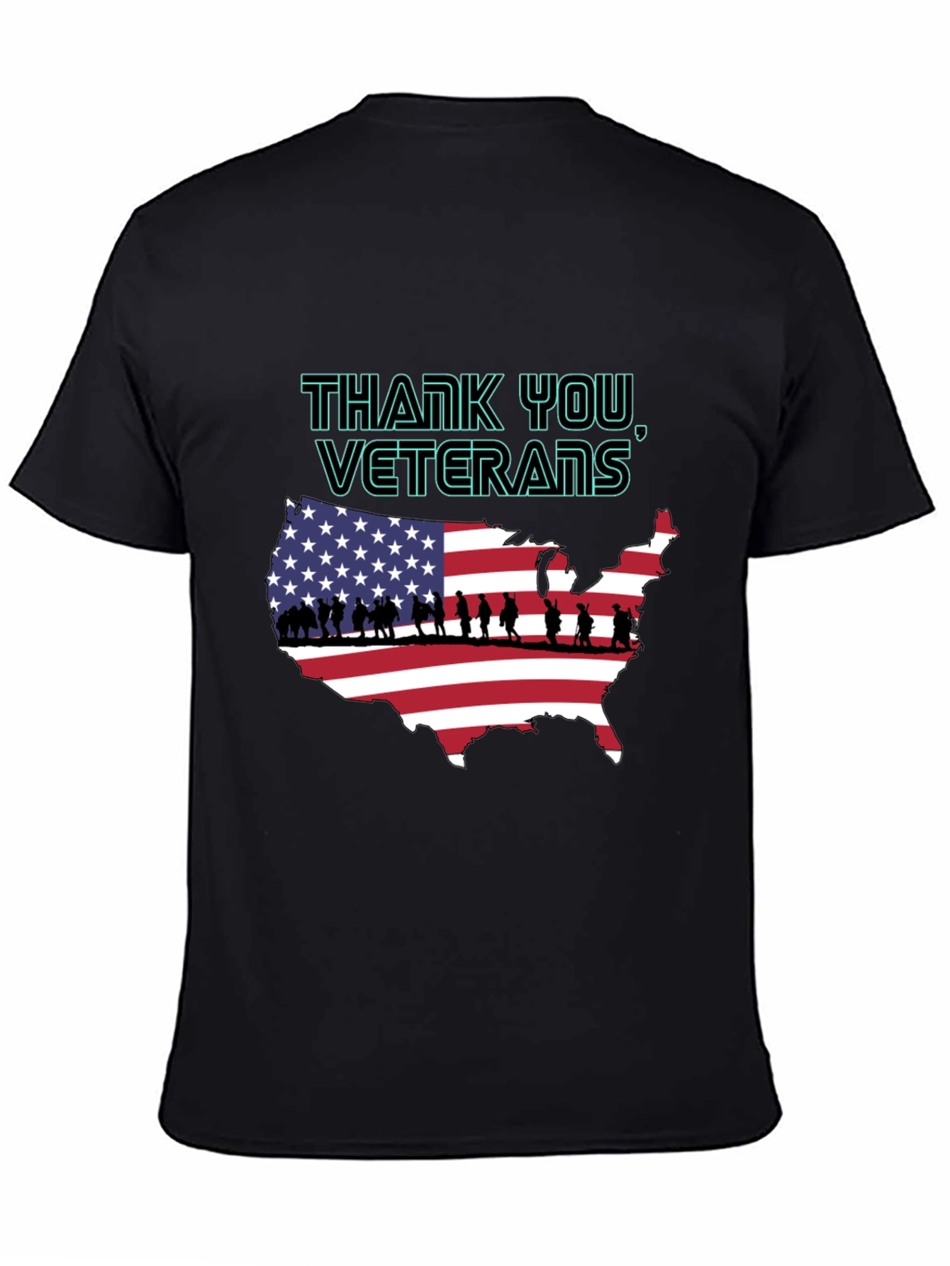 Black Thank You Veterans USA Map T-Shirt view 4