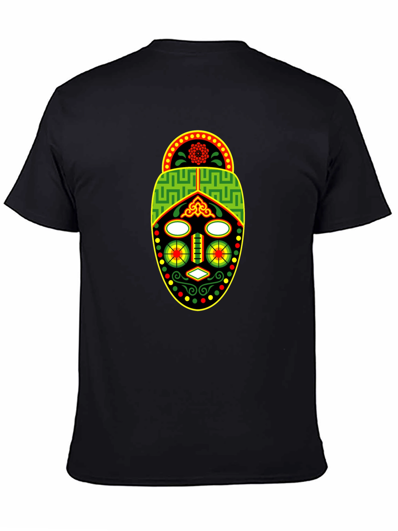 Black African Mask Graphic Tee - Black Crew Neck T-Shirt view 4