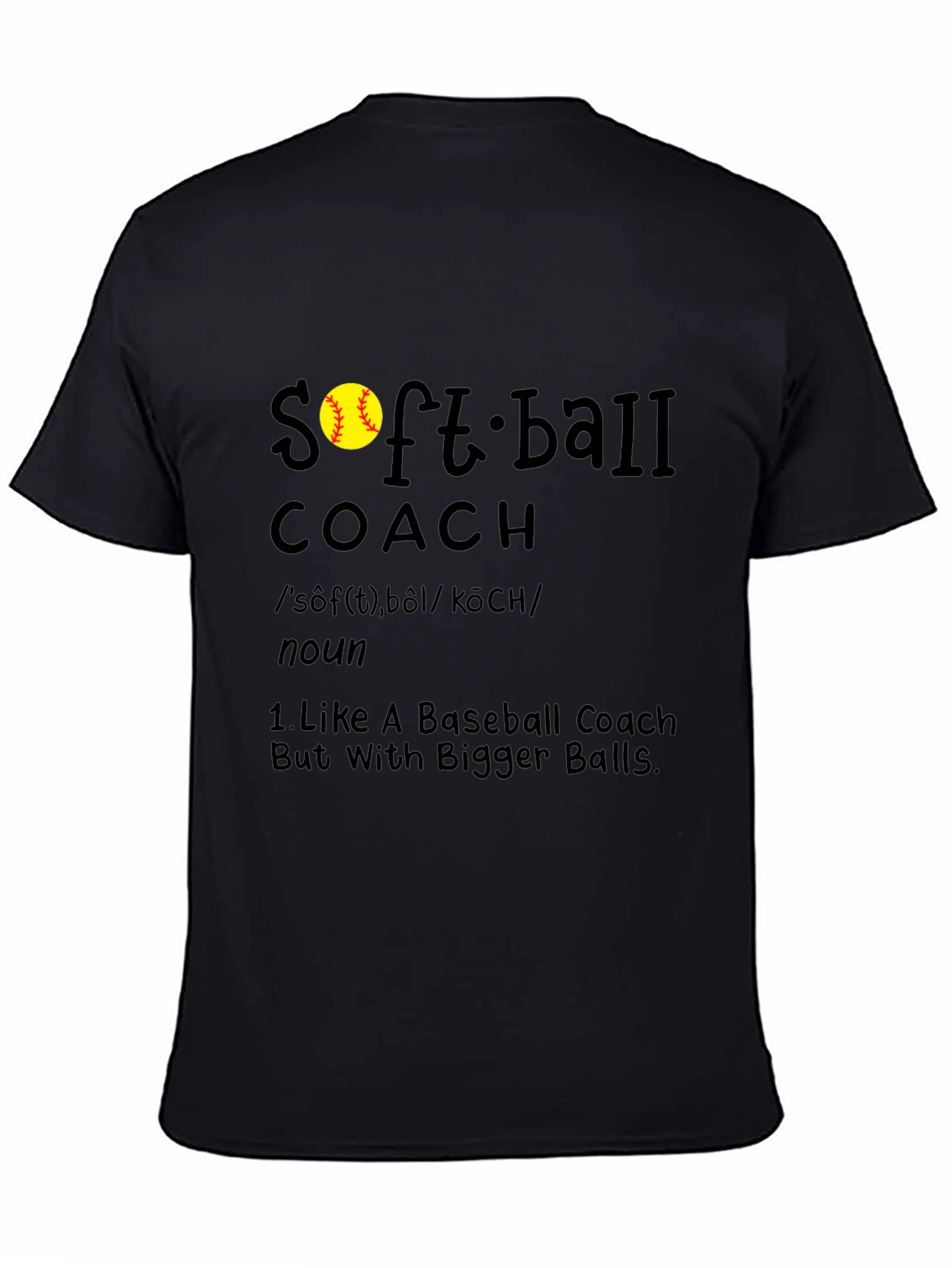 Black Softball Coach T-Shirt - Bigger Balls Humor Tee view 4