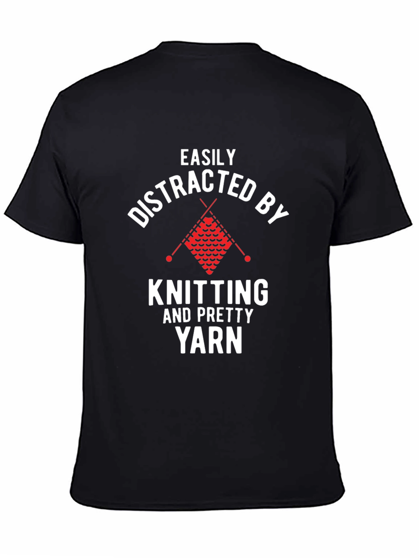 Black Easily Distracted by Knitting & Pretty Yarn T-Shirt view 4