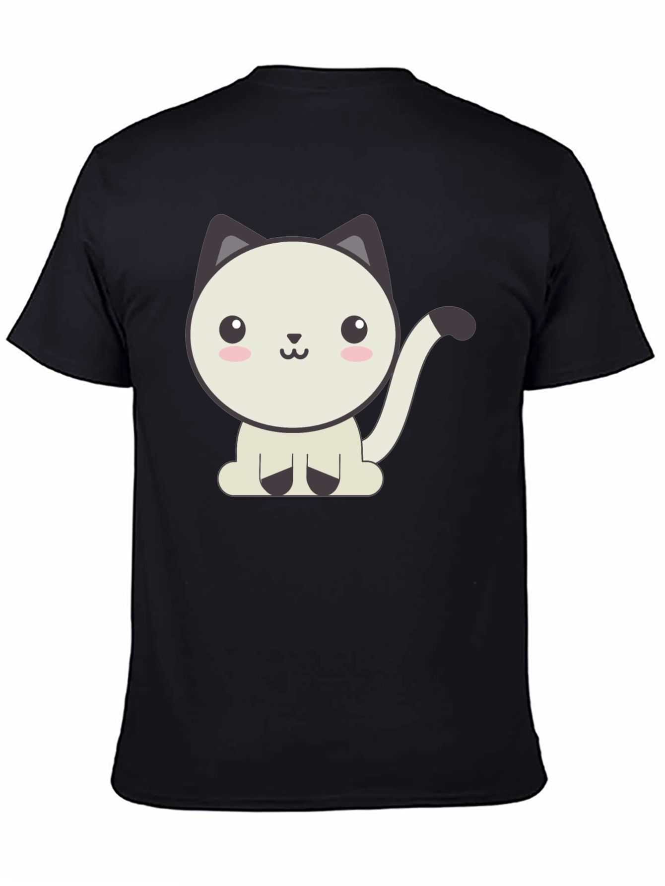 Black Cute Cartoon Cat Graphic Black T-Shirt view 4