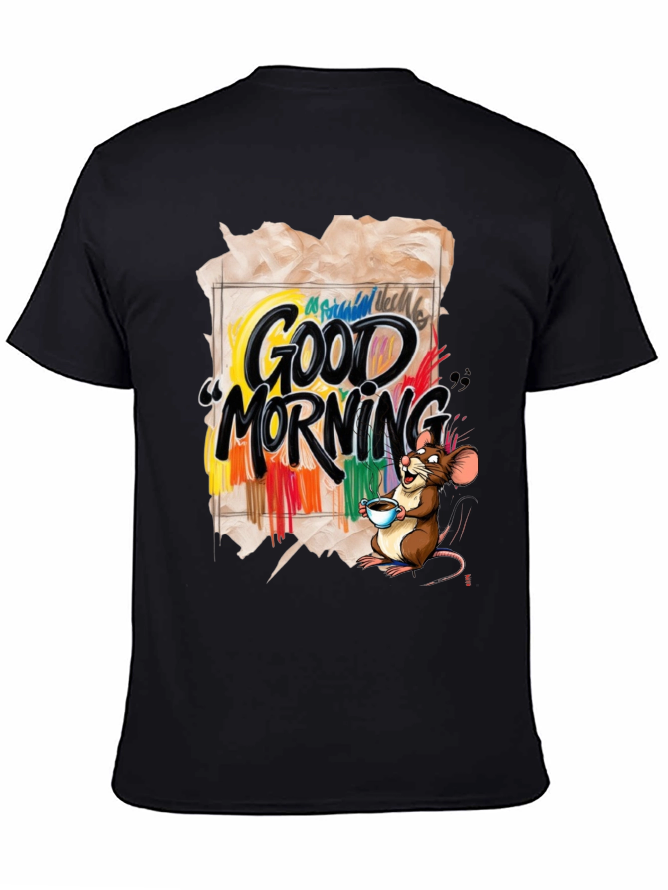 Black Good Morning Mouse Graphic T-Shirt view 4