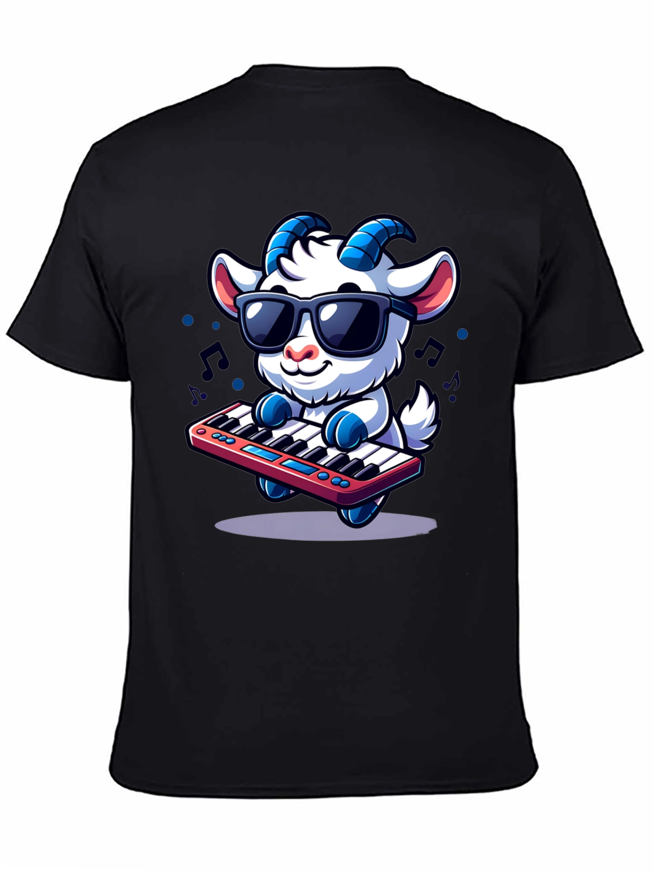Black Cool Goat Keyboard Player Graphic Tee view 4