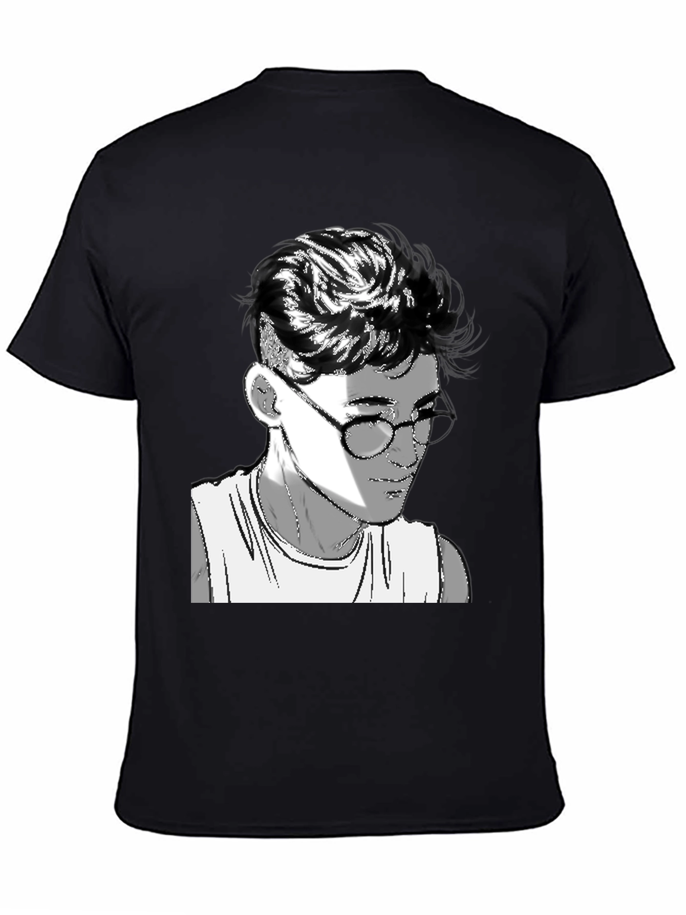 Black Men's Black Graphic Tee - Retro Anime Design view 4