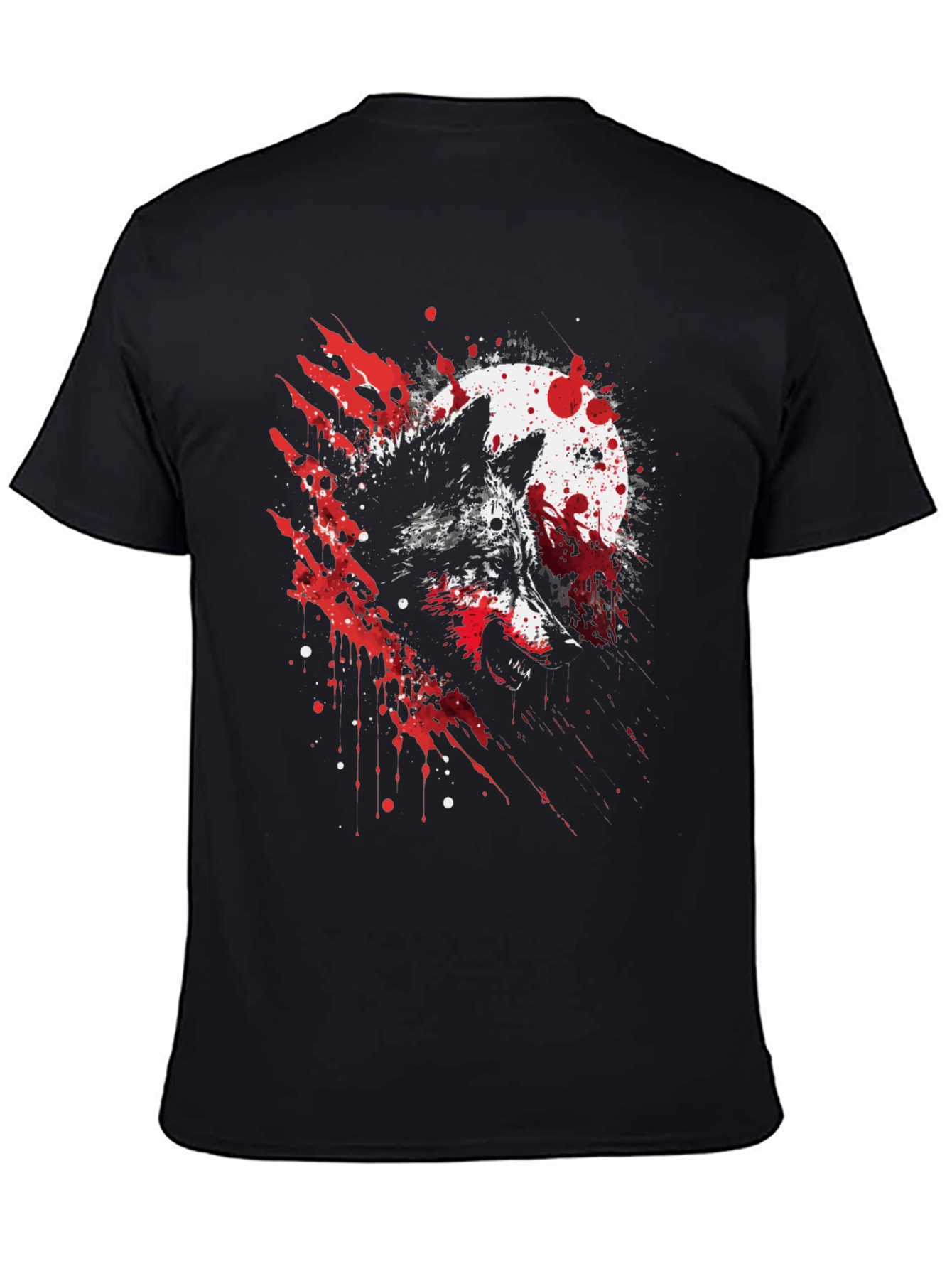 Black Wolf Moon Splatter Graphic Black T-Shirt view 4