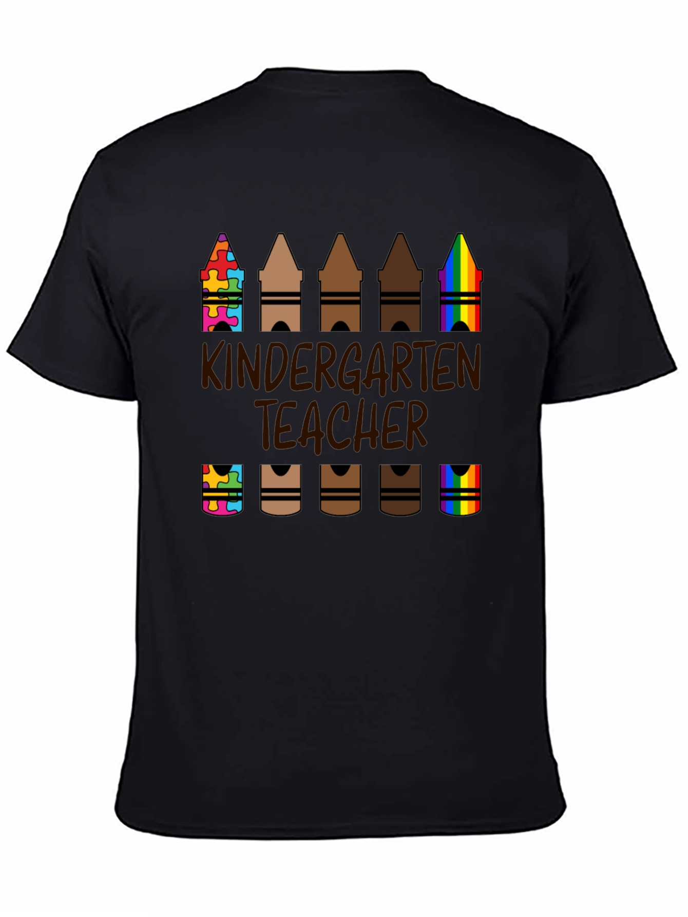 Black Kindergarten Teacher Crayon T-Shirt view 4