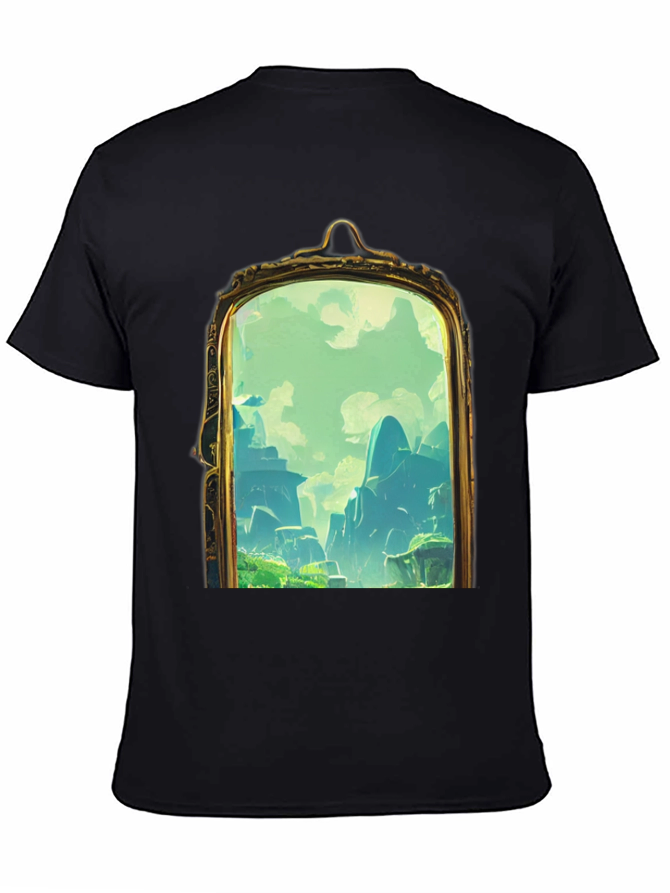 Black Black T-Shirt with Framed Landscape Design view 4