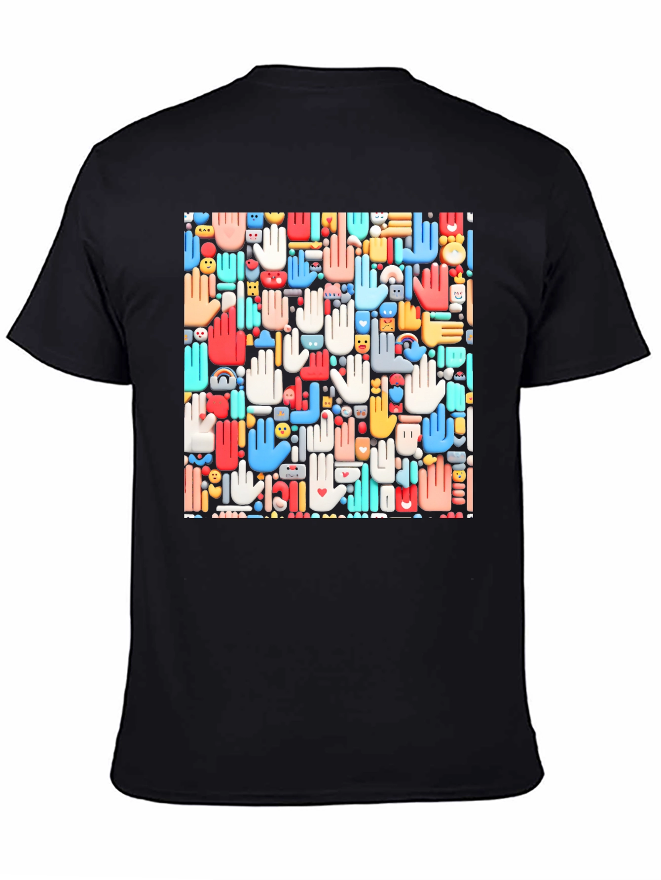 Hands Patterned Black T-Shirt - 4