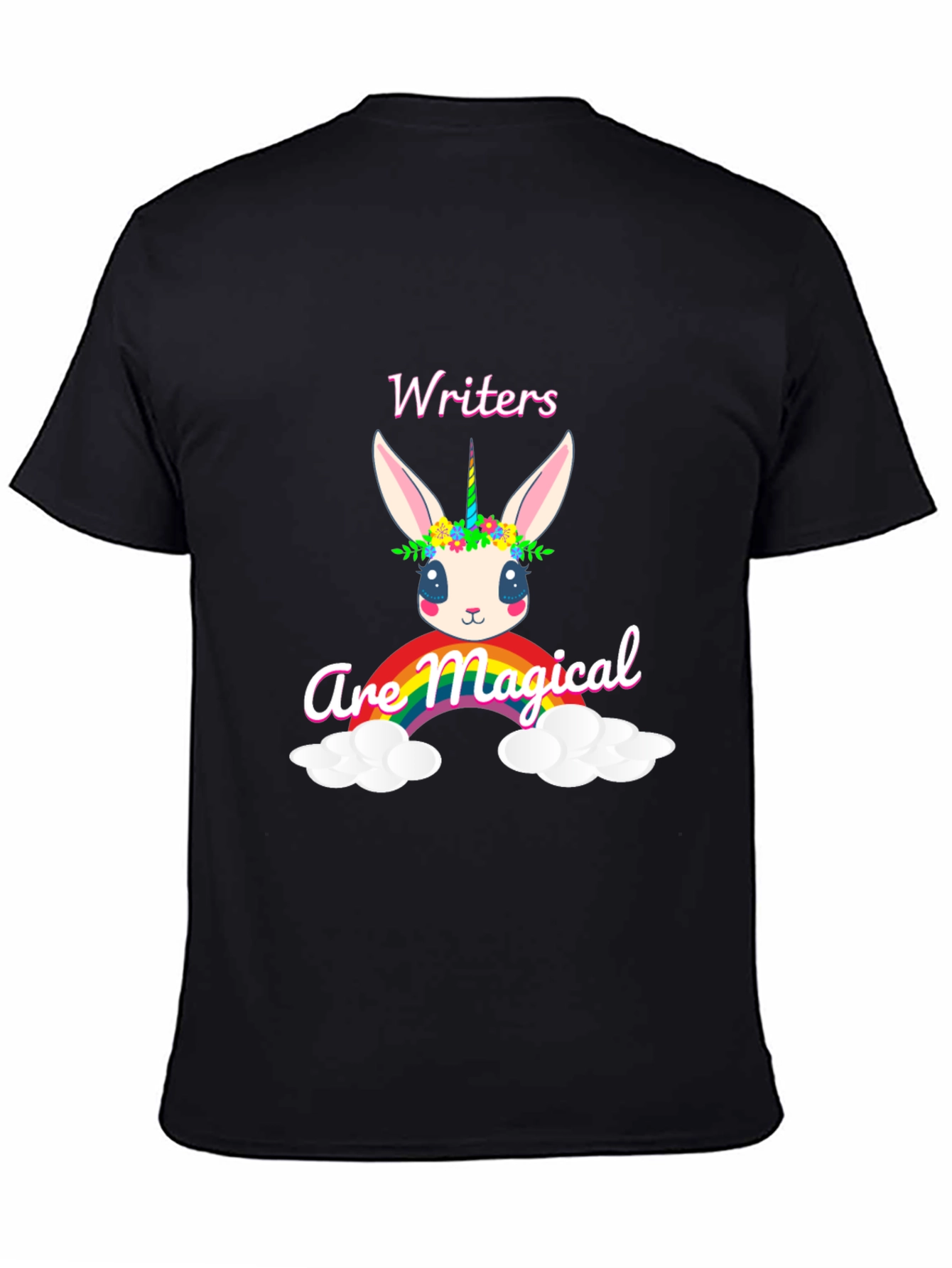 Black Magical Writers T-Shirt, Cute Unicorn Bunny Design view 4