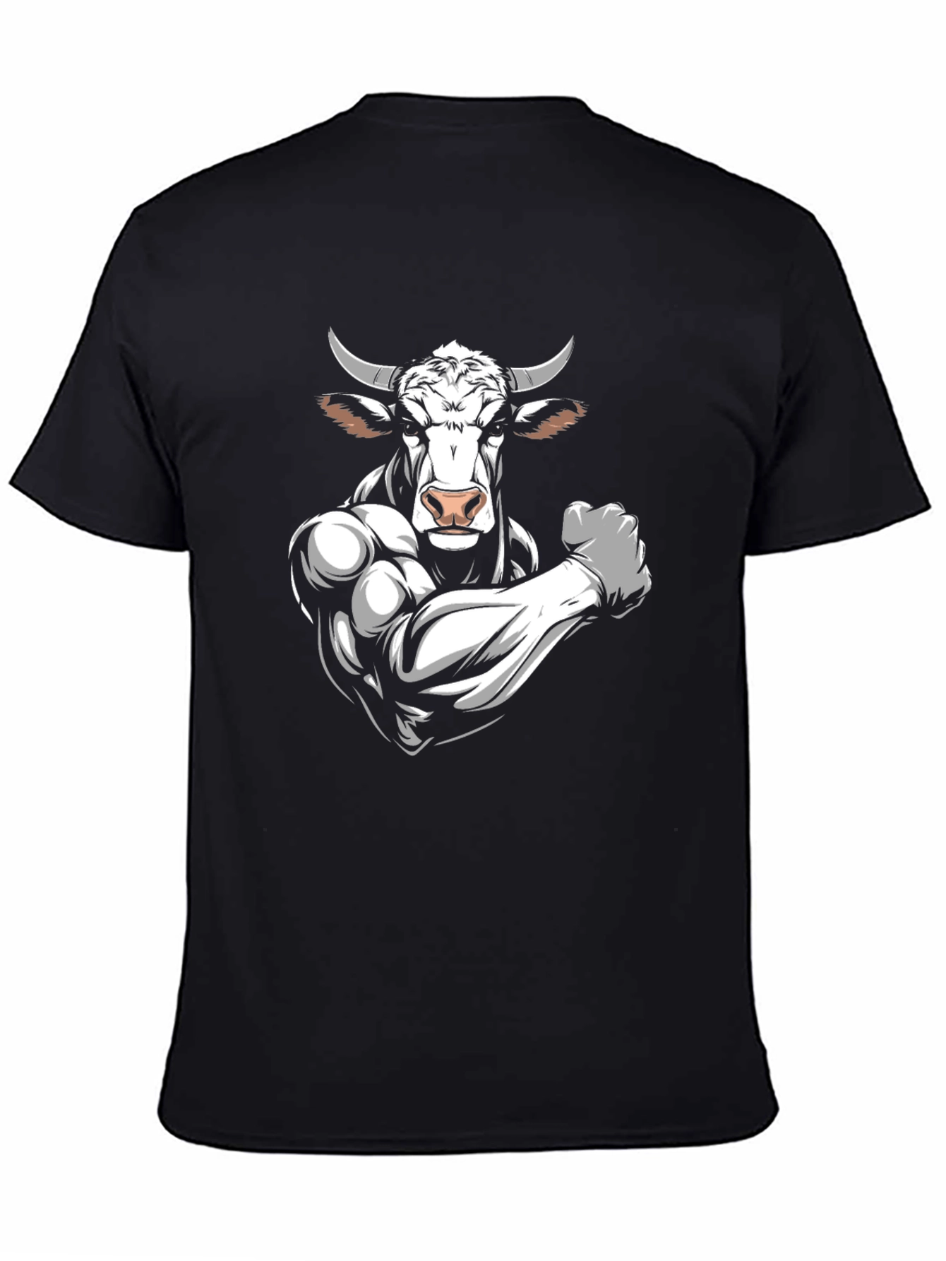 Black Black T-Shirt with Muscular Bull Graphic view 4