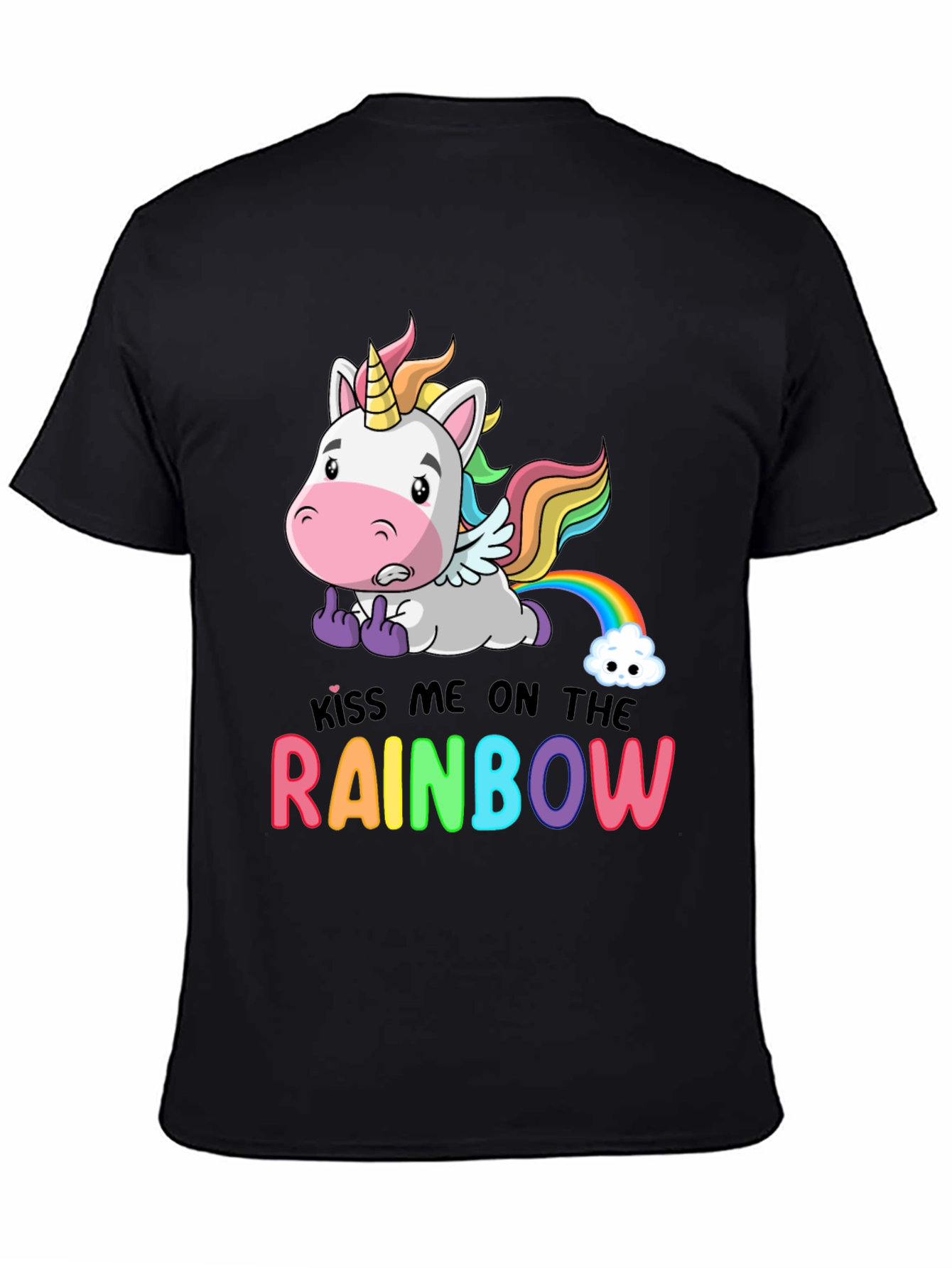 Black Kiss Me On The Rainbow T-Shirt Unicorn Funny view 4