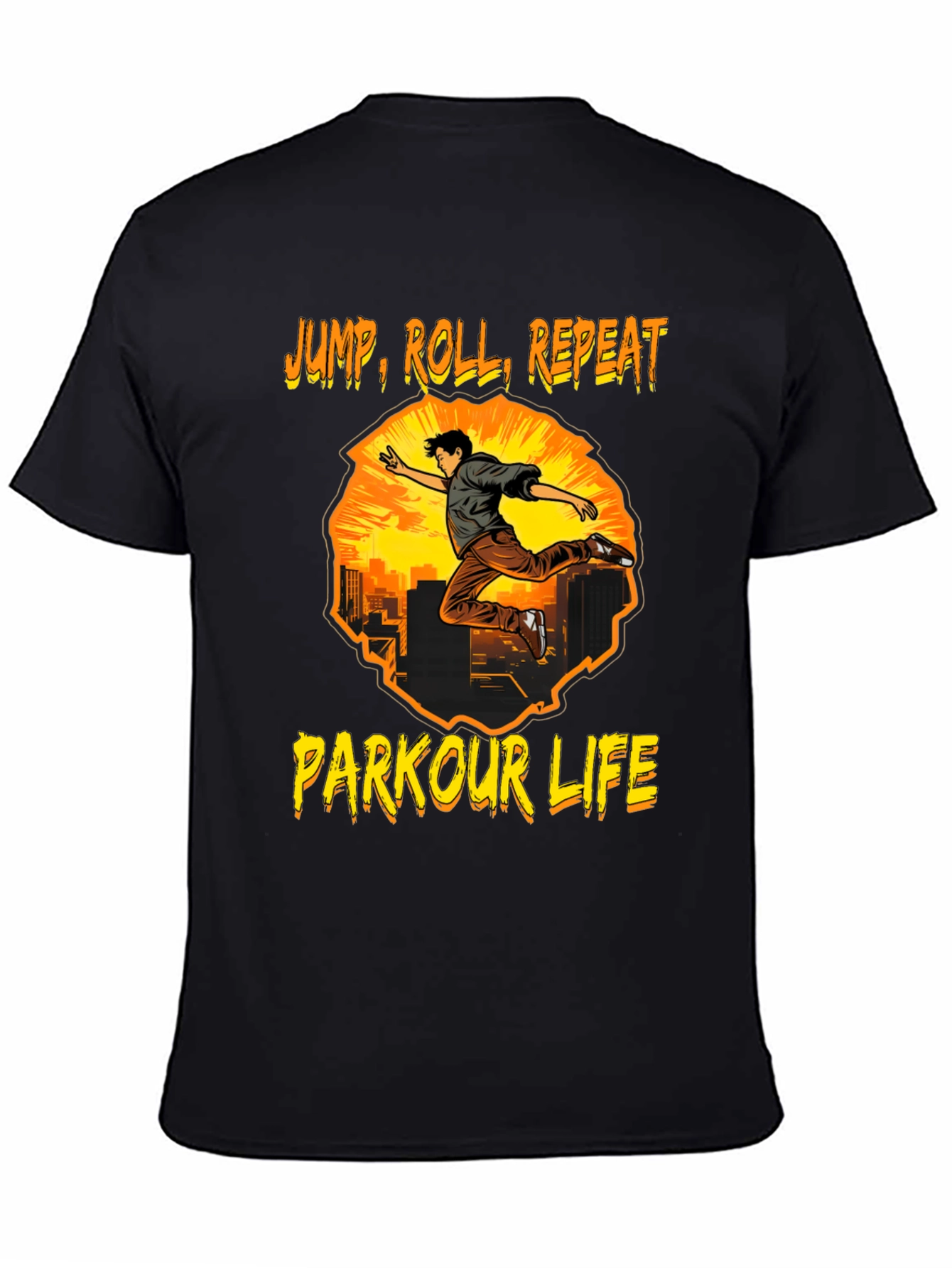 Black Parkour Life T-Shirt - Jump, Roll, Repeat view 4