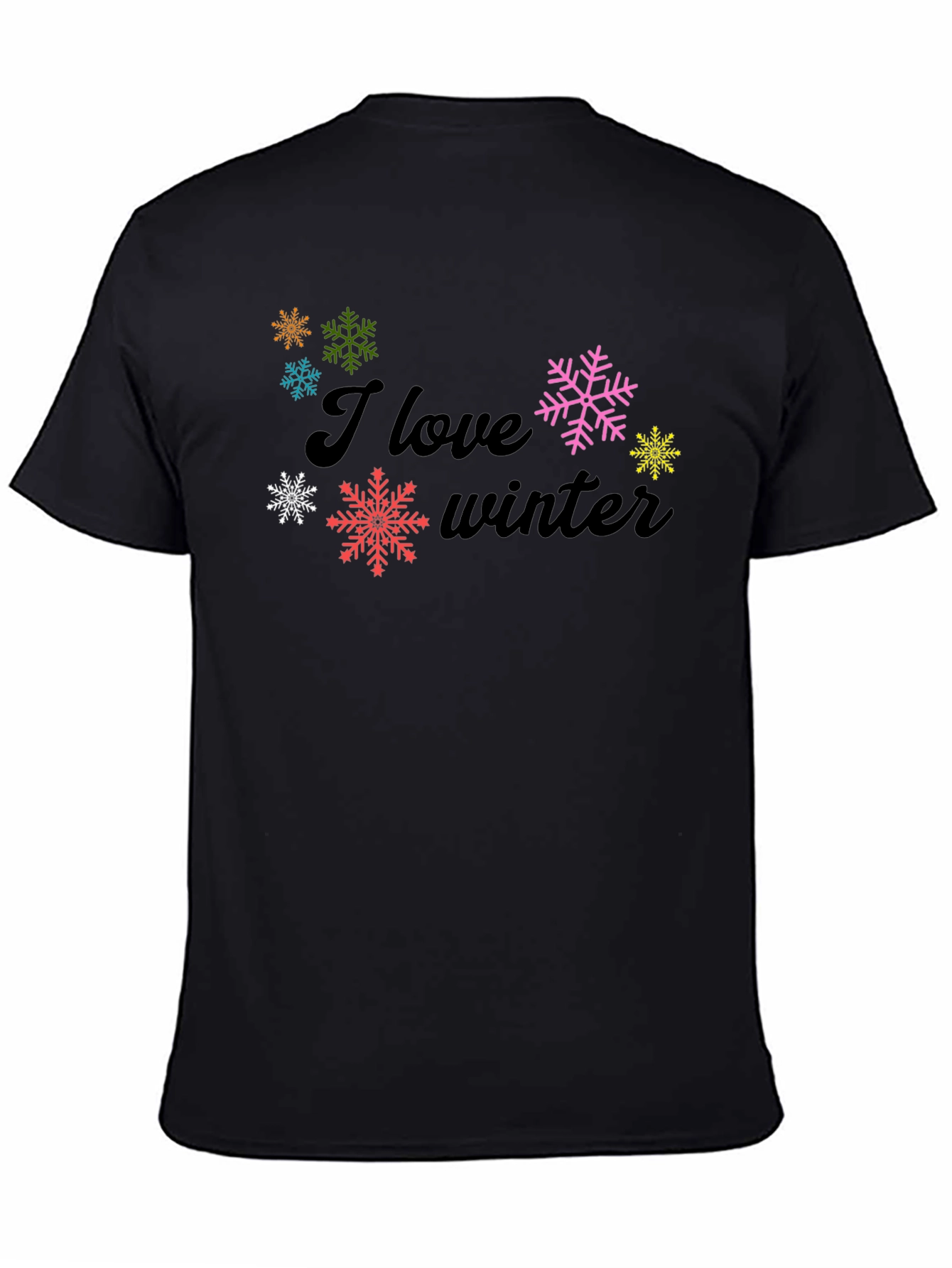 Black I Love Winter Black Graphic Tee Shirt view 4