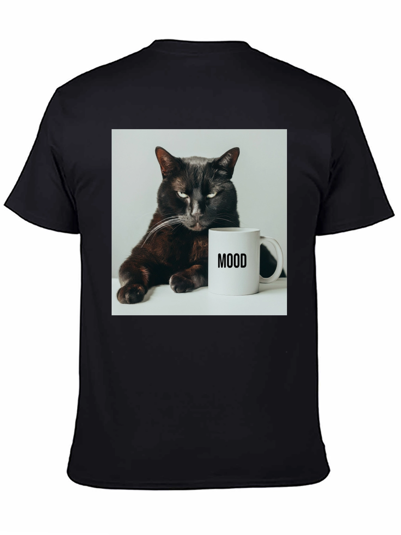 Black Mood Cat Graphic Tee - Black Cotton Comfort view 4